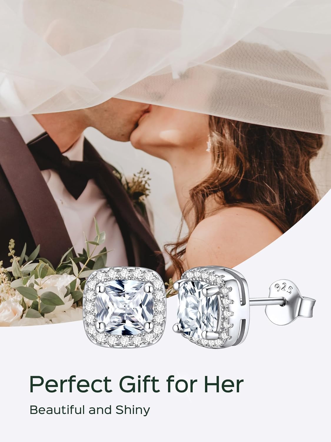 Square Sparkle Halo Birthstone Gemstone & Cubic Zirconia Stud Earrings 