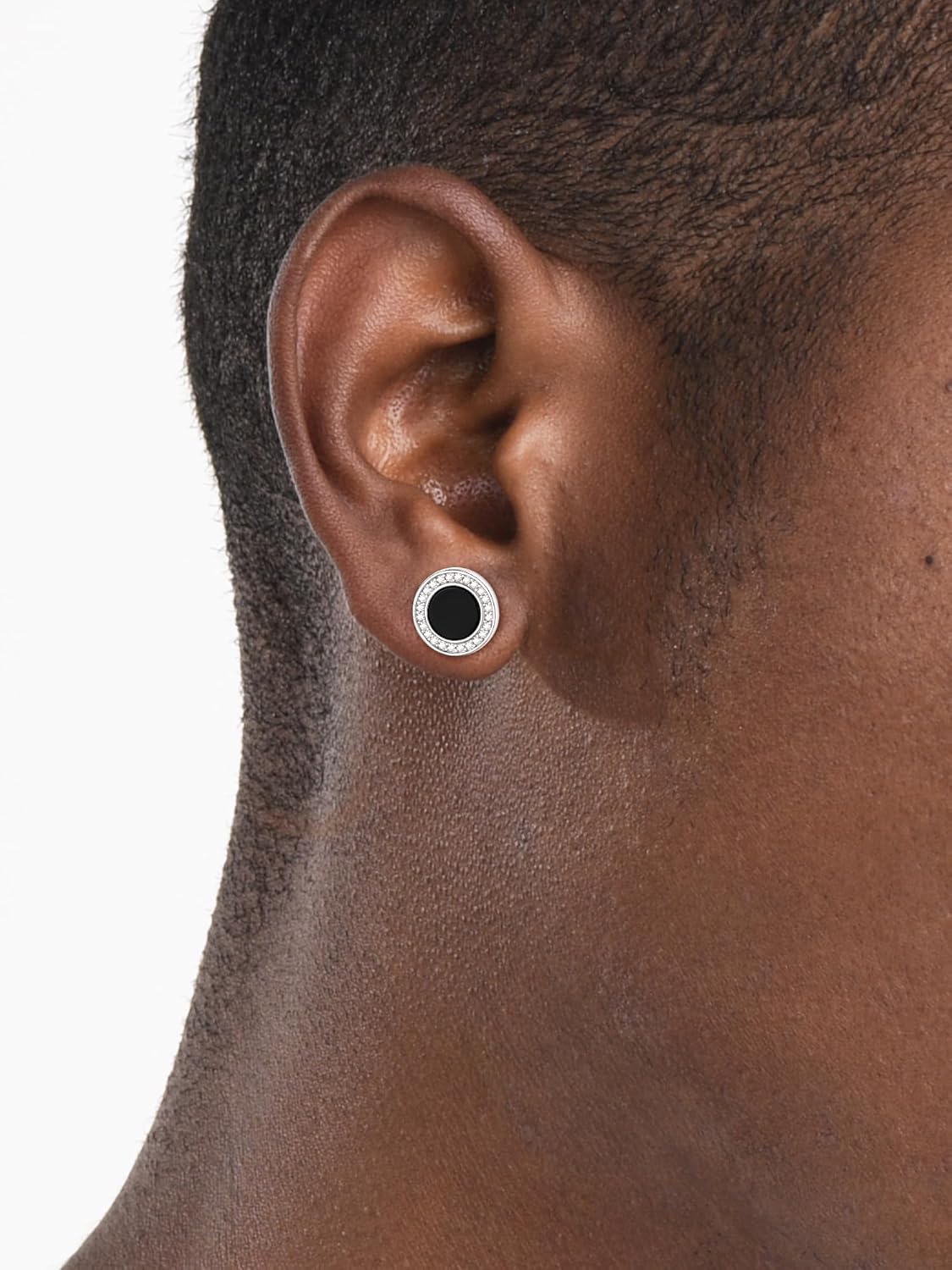 Black Onyx Round Cubic Zirconia Halo Stud Earrings