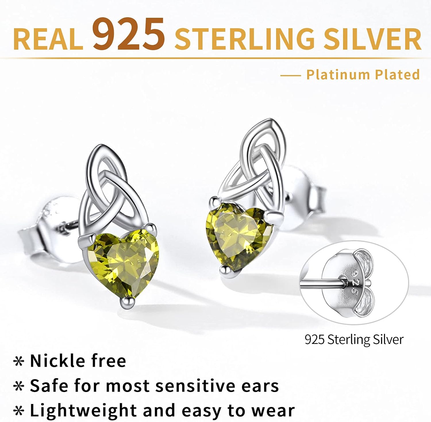 Brilliant Heart Cut Birthstone & Celtic Knot Stud Earrings