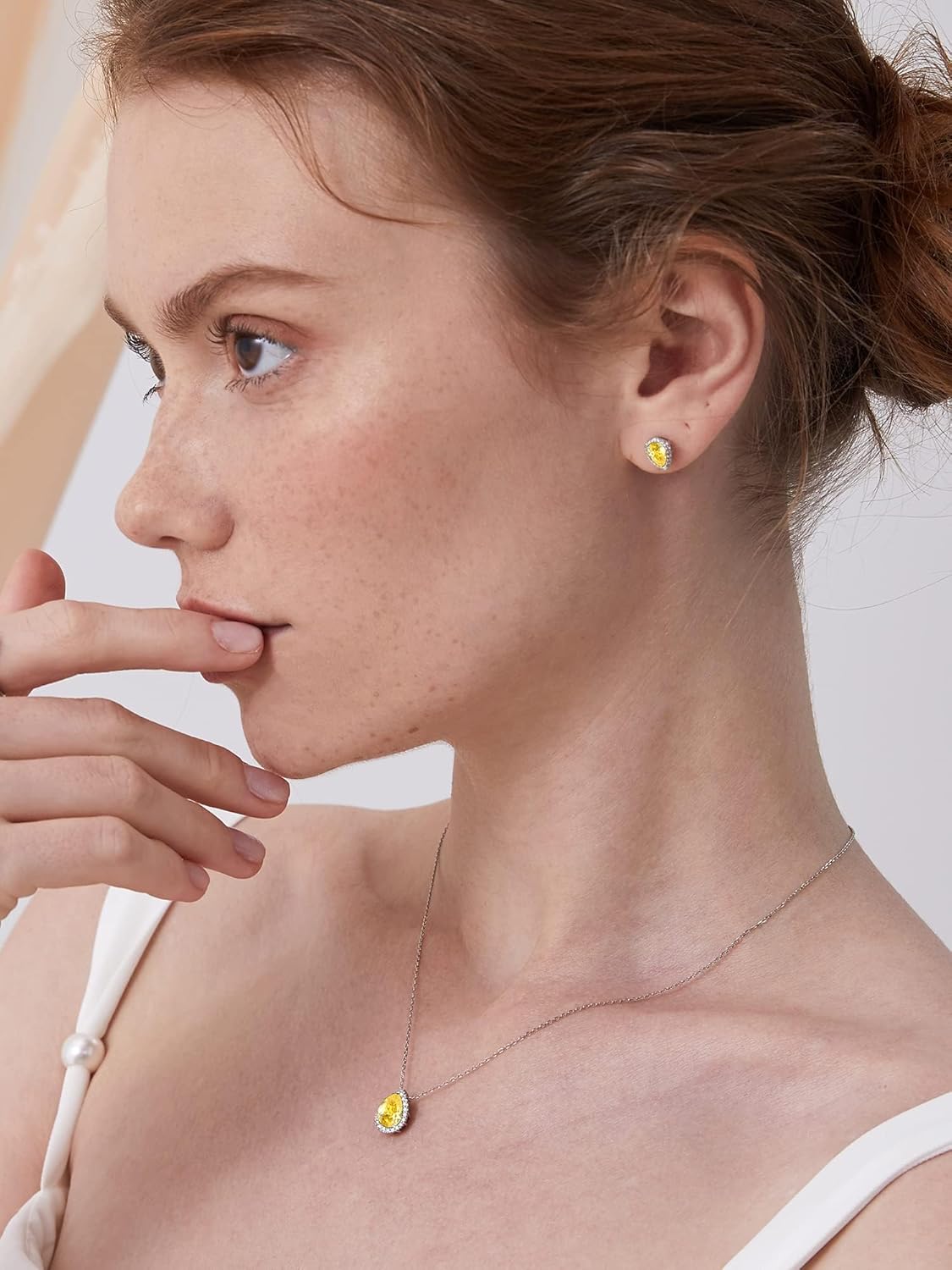 Pear Cut Teardrop Birthstone Diamond Necklace for Women