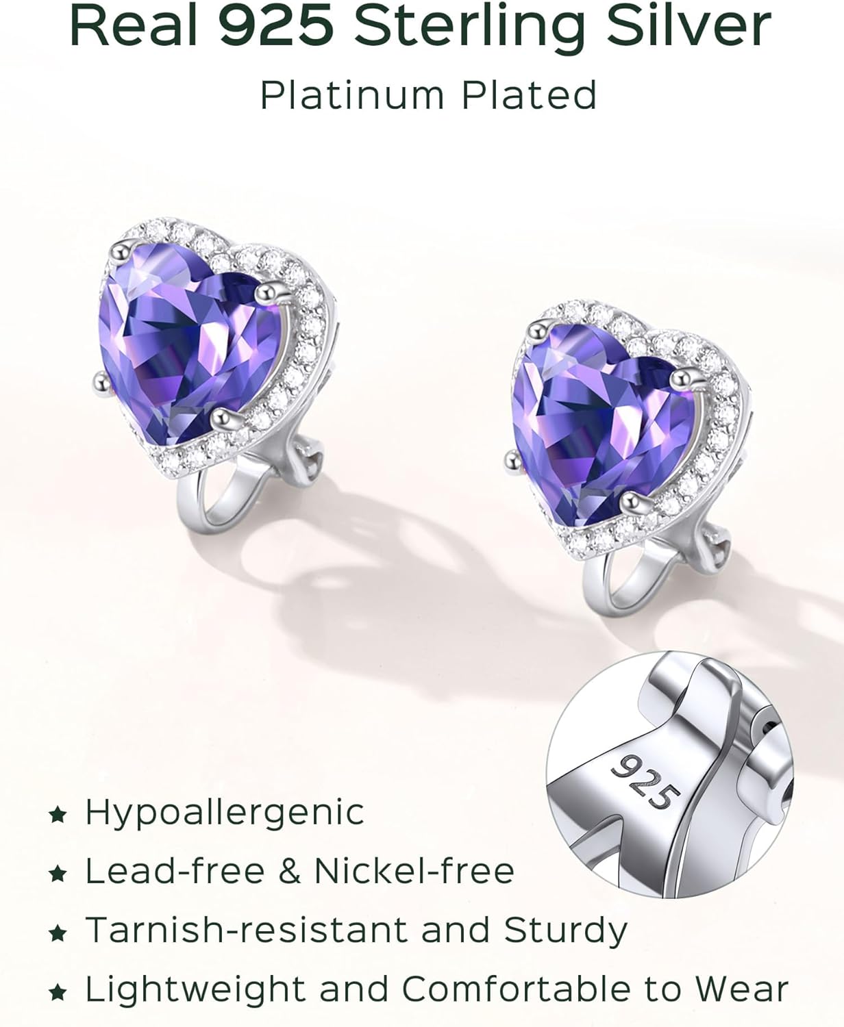 Sterling Silver Hypoallergenic Birthstone Clip On Earrings