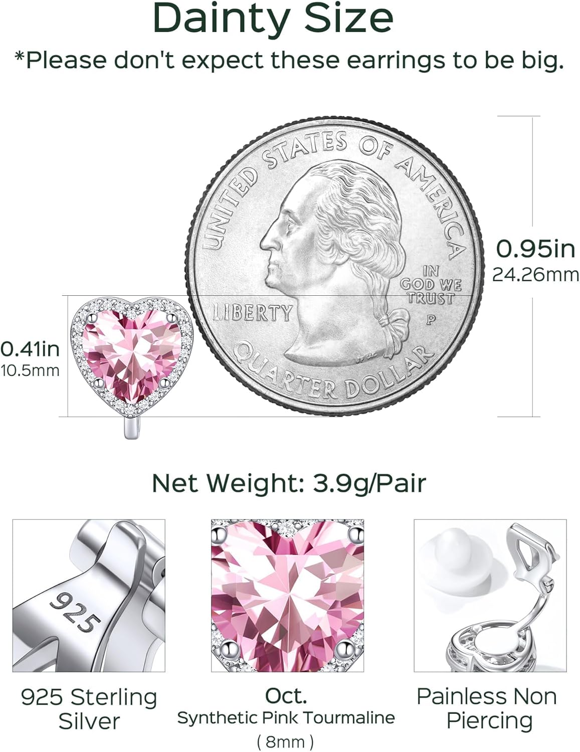 Hypoallergenic Birthstone Clip On Earrings Details: Dimensions, Hypoallergenic, Clip On