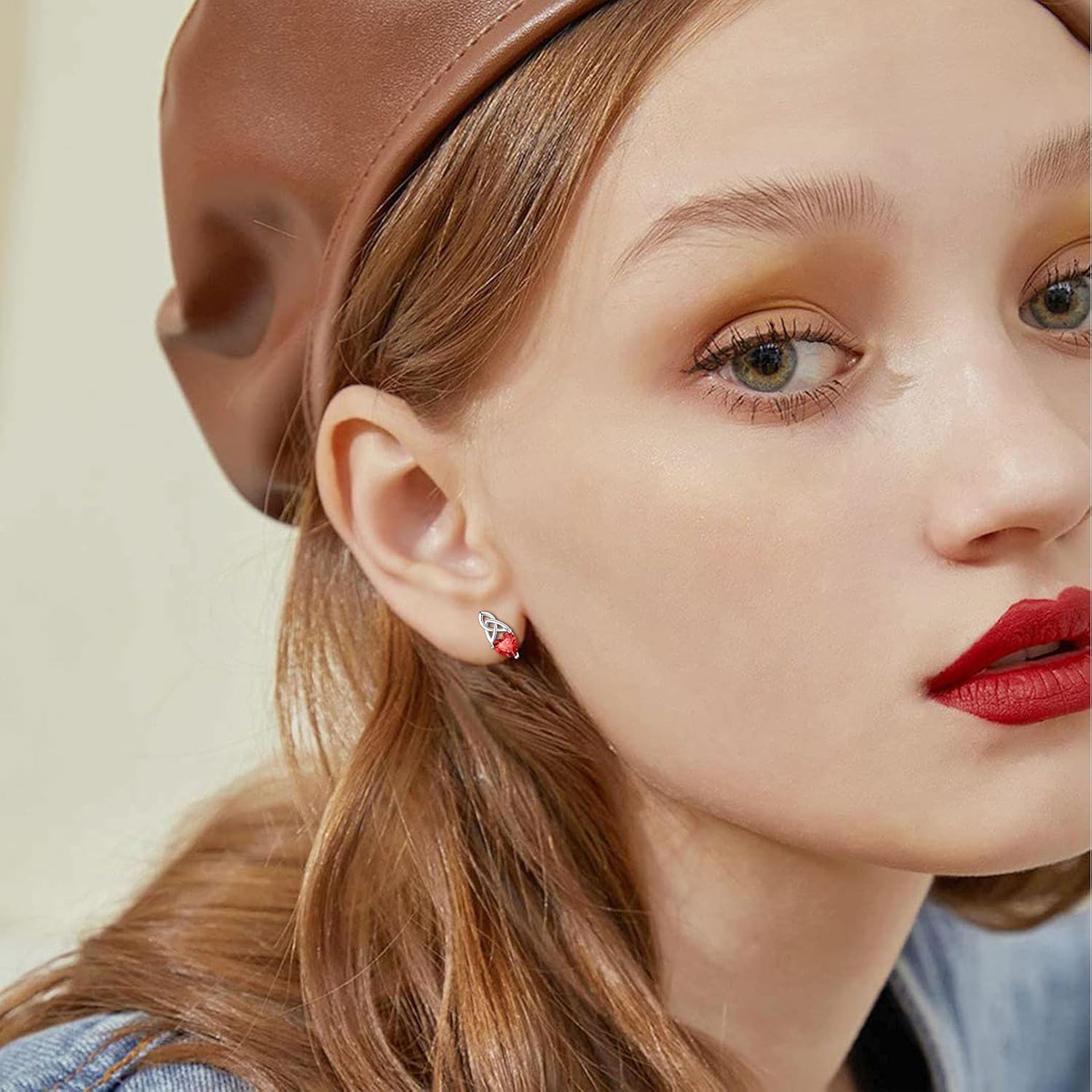 Brilliant Heart Cut Birthstone & Celtic Knot Stud Earrings