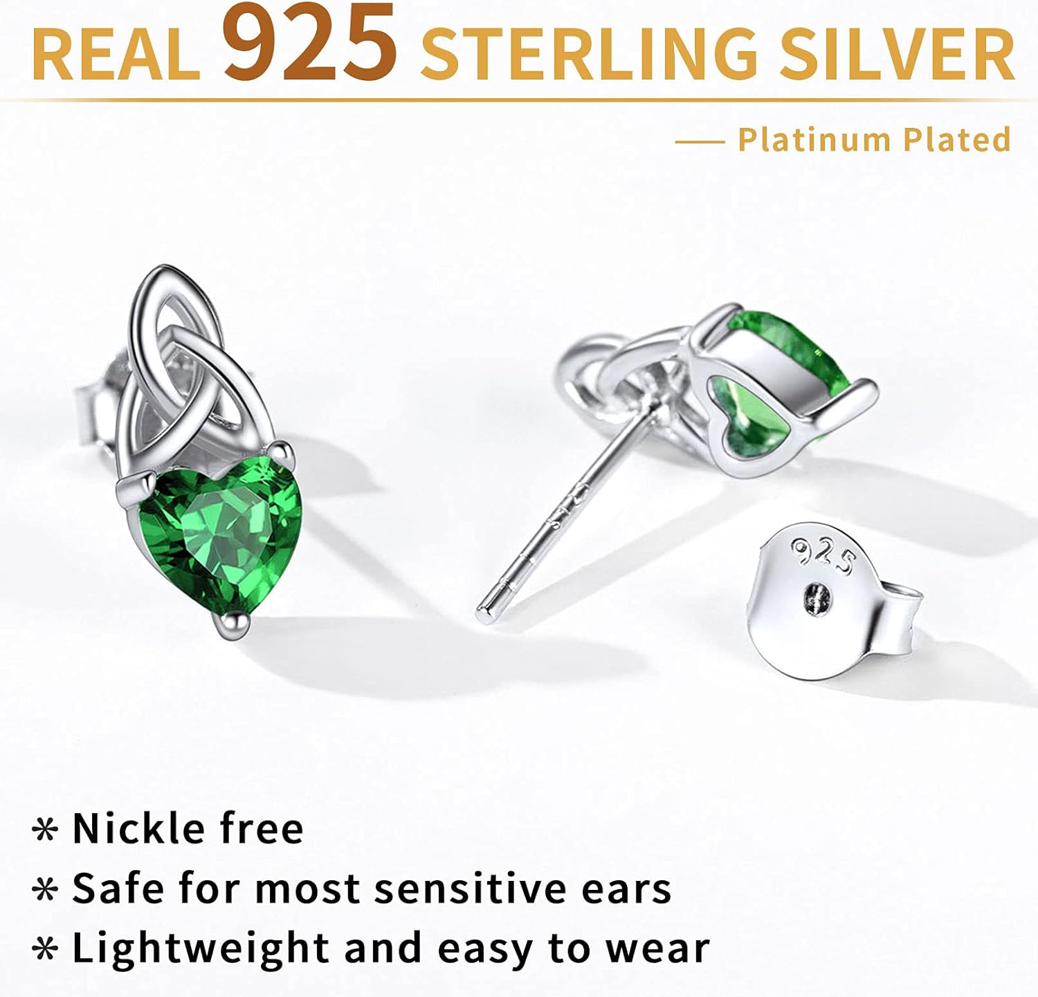 Brilliant Heart Cut Birthstone & Celtic Knot Stud Earrings