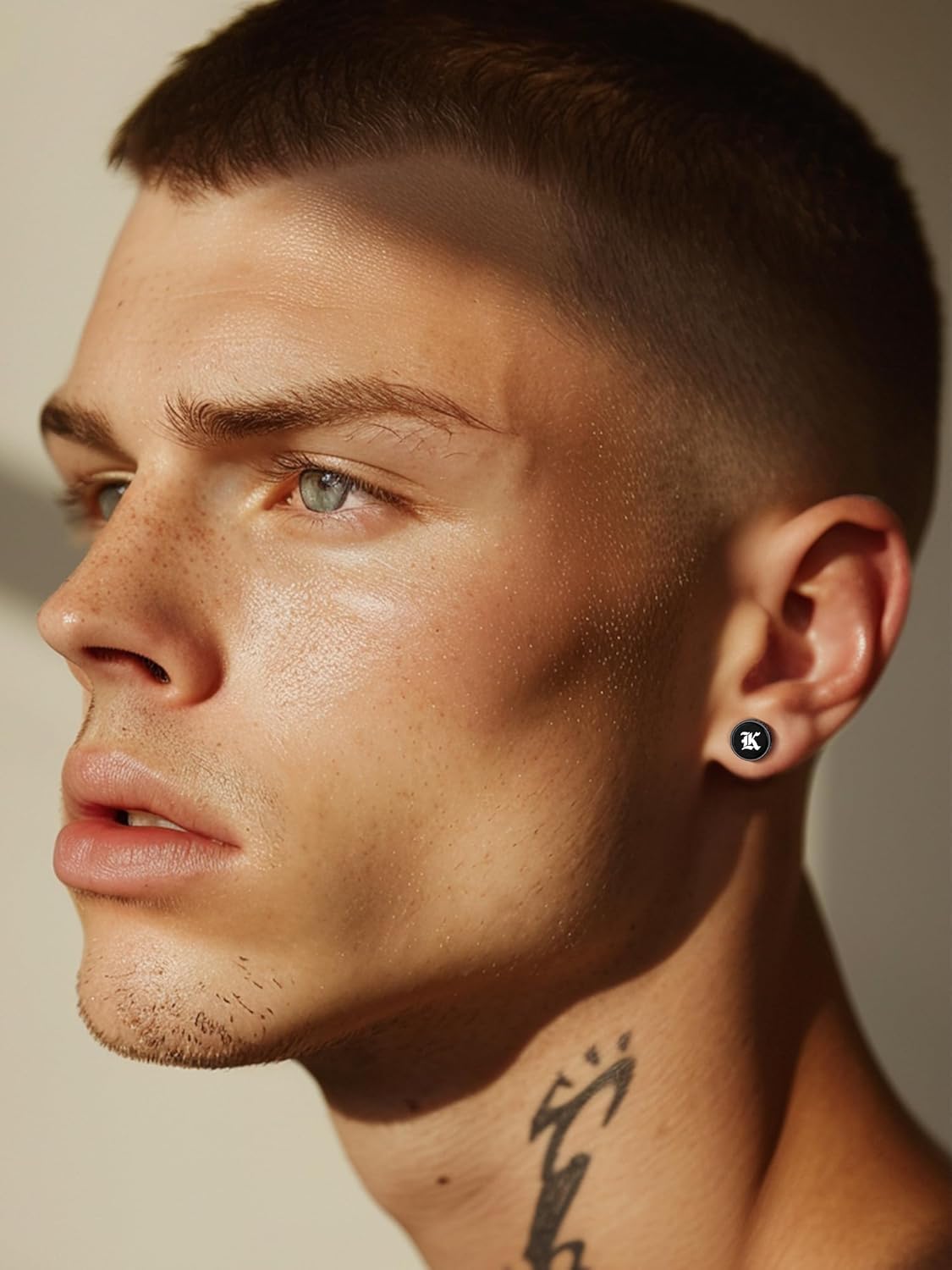 Black Onyx with Viking Rune Engrave Stud Earrings for Men