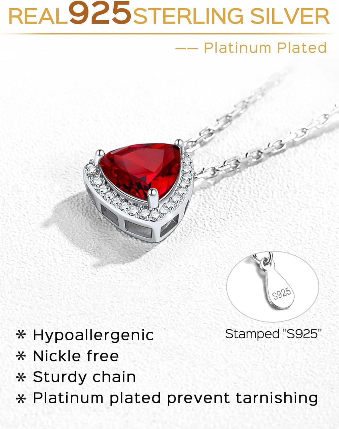 Sterling Silver Triangle Shape Birthstone Pendant Halo Necklace
