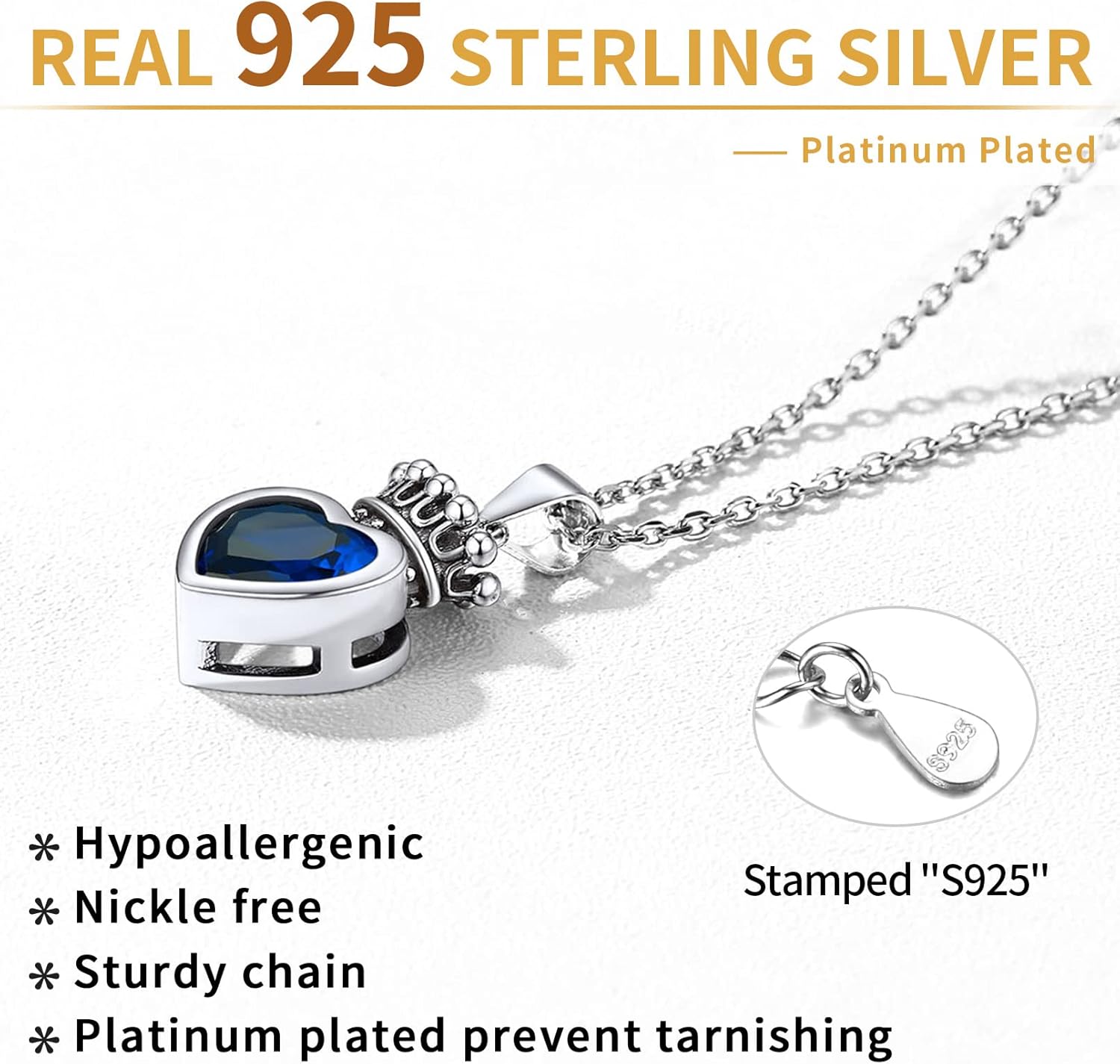 Sterling Silver Crown & Heart Necklace