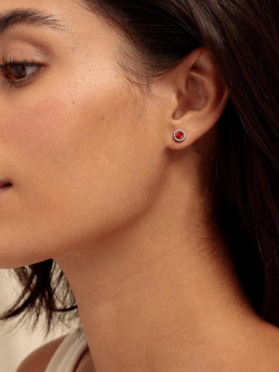 Solitaire Round Brilliant Birthstone Stud Earrings for her, july birthstone, Ruby Pendant, Cancer Birthstone, Leo Birthstone, sterling silver jewelry, gift idea