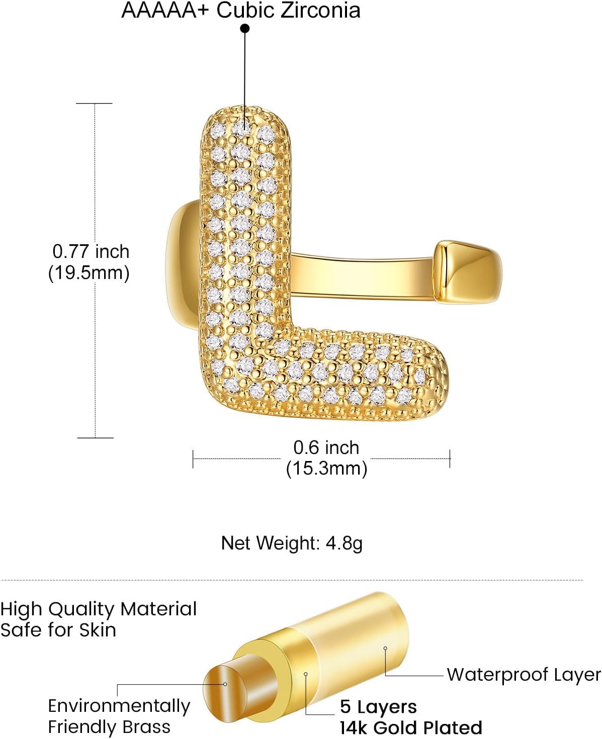 14k Chunky Gold Initial Statement Rings Details: Dimensions, Hypoallergenic, Adjustable size for 6~11