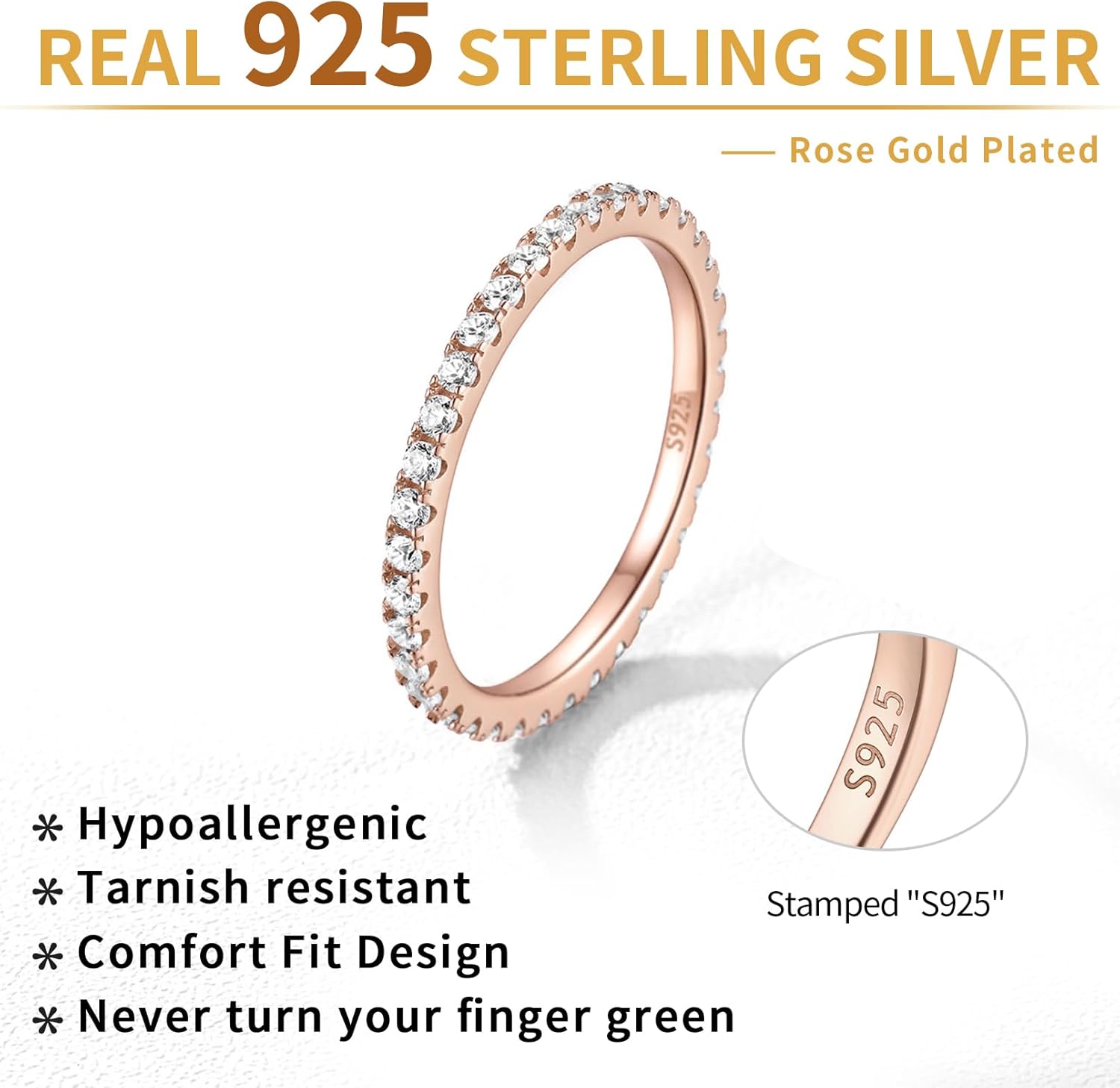 Sterling Silver Cubic Zirconia Stackable Engagement Eternity Wedding Band Ring