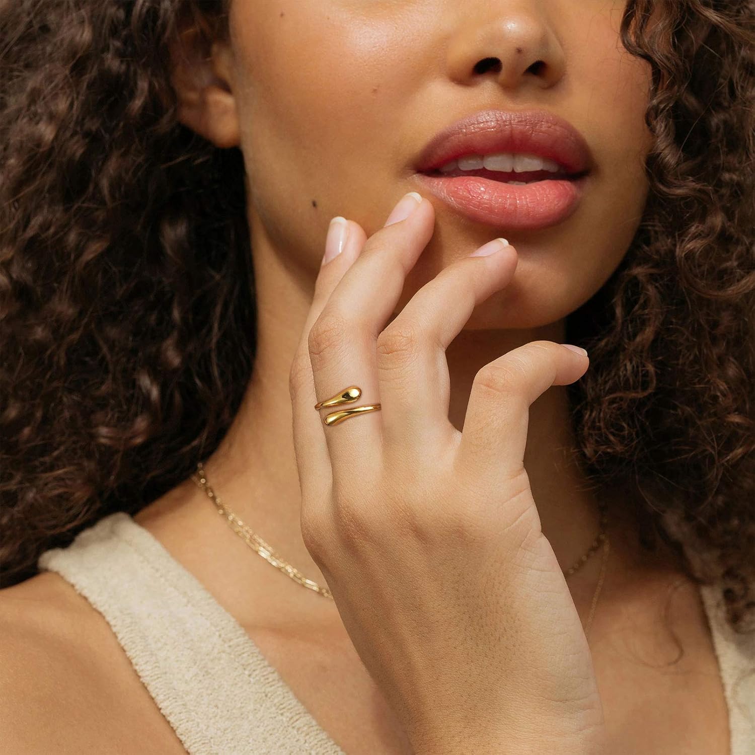 High Polish Minimalist Teardrop Open Adjustable Ring