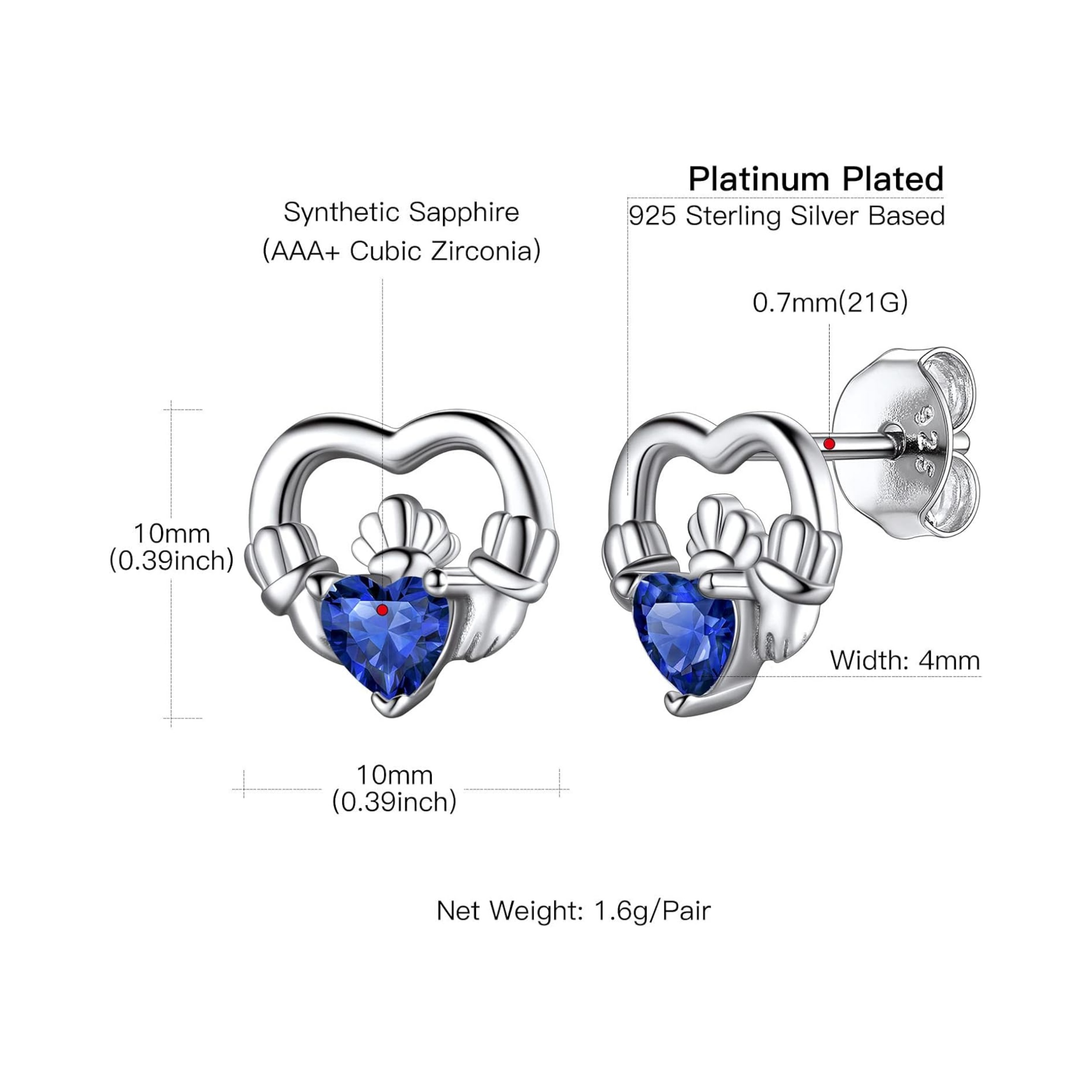 Dainty Claddagh Celtic Heart Stud Earrings