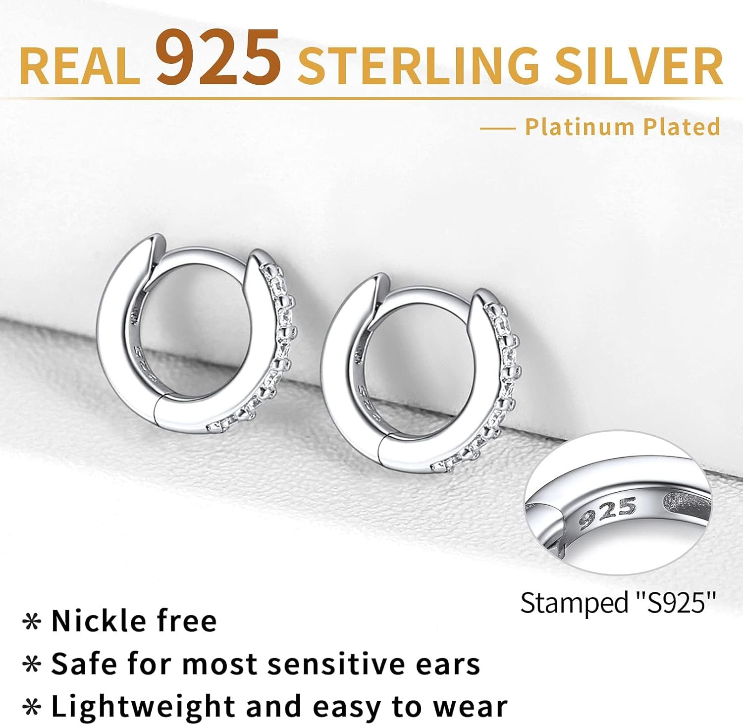 Sterling Silver Cubic Zirconia Huggie Hoop Earring