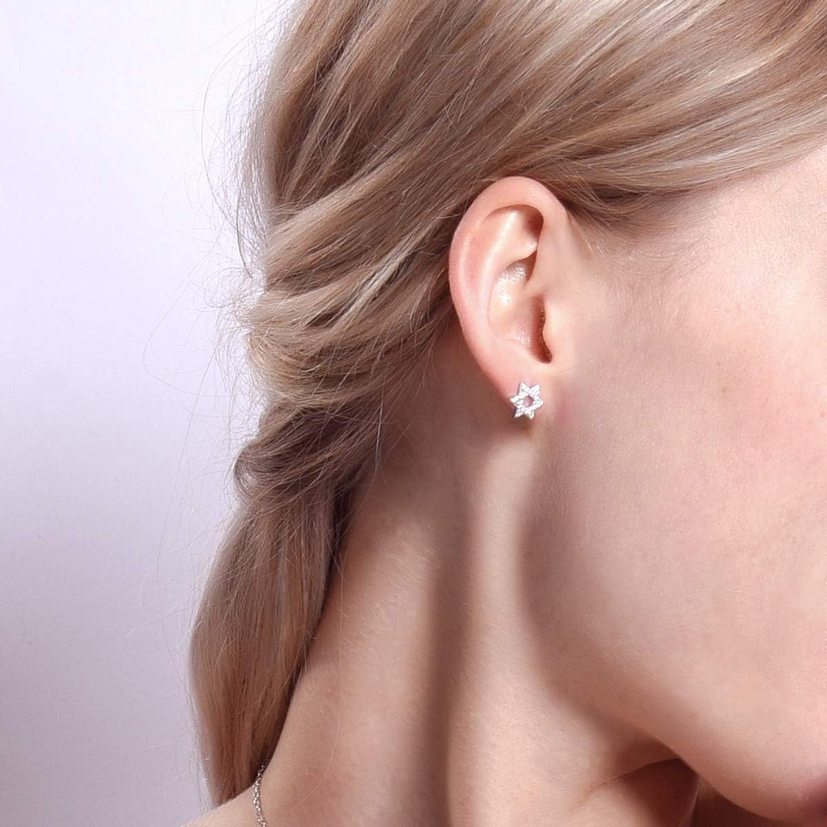 Tiny Cubic Zirconia Star of David Stud Earrings for Women