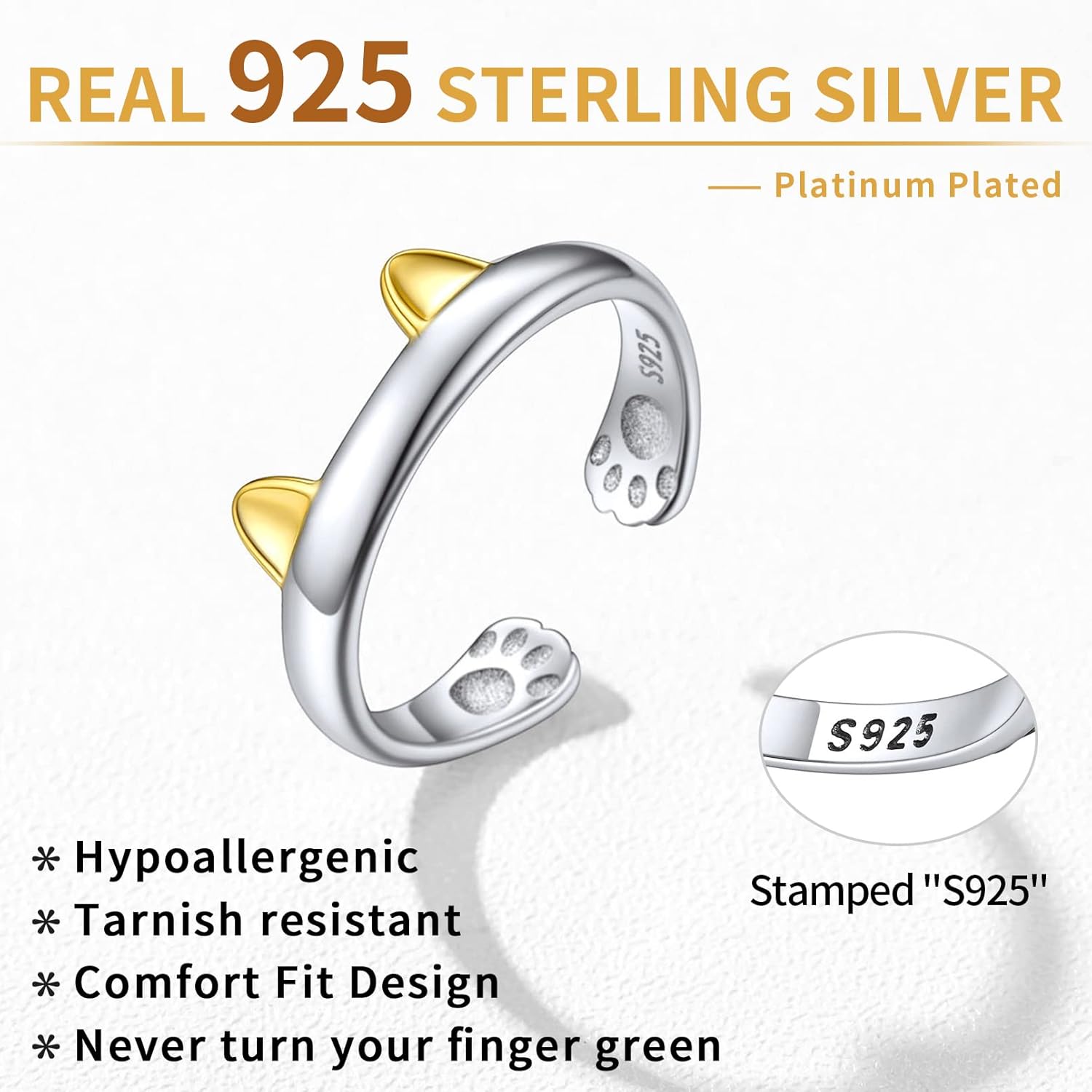 Sterling Silver Minimalist Cat Adjustable Promise Ring