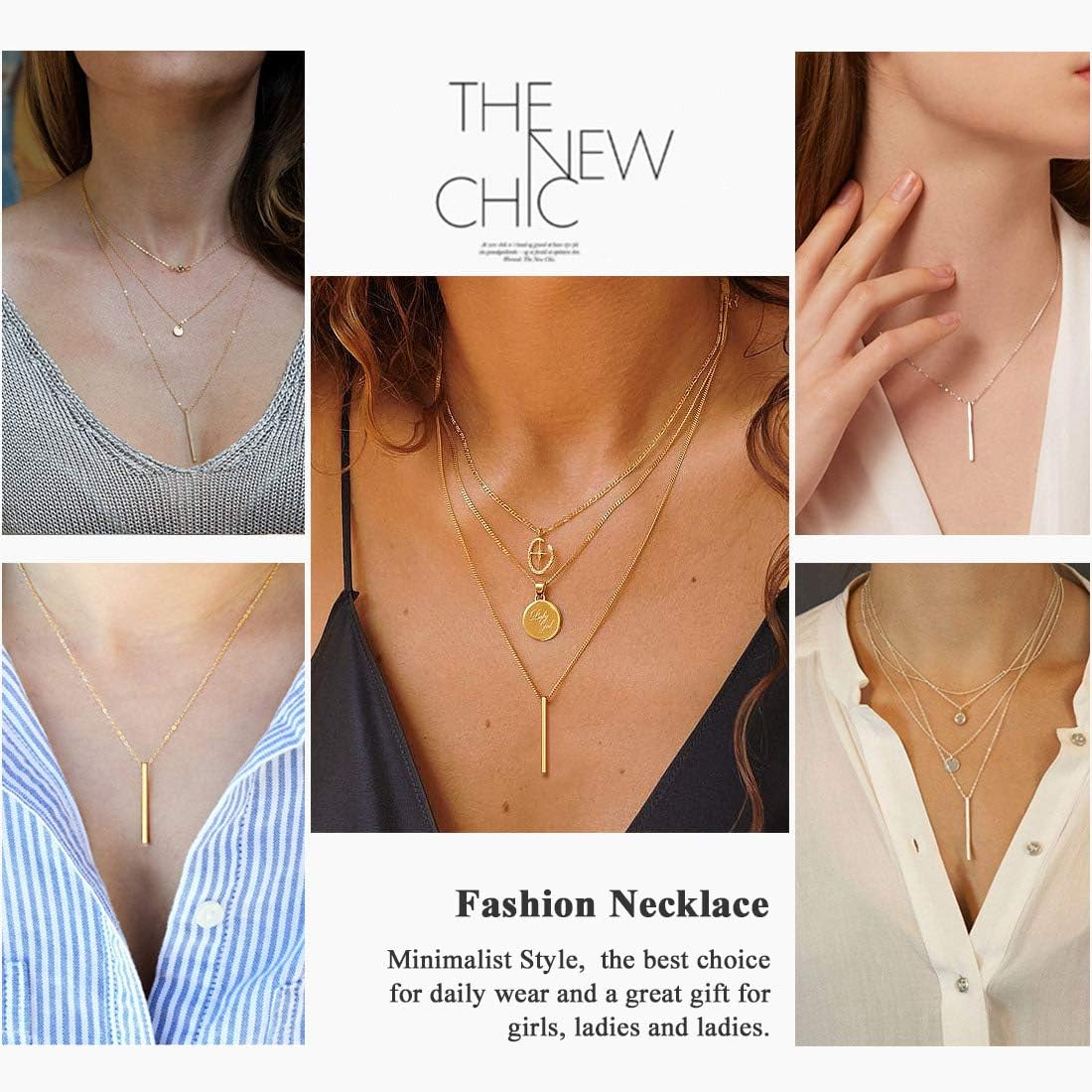 Y Layer Minimalist Vertical Bar Long Lariat Chain Pendant Necklace for Women