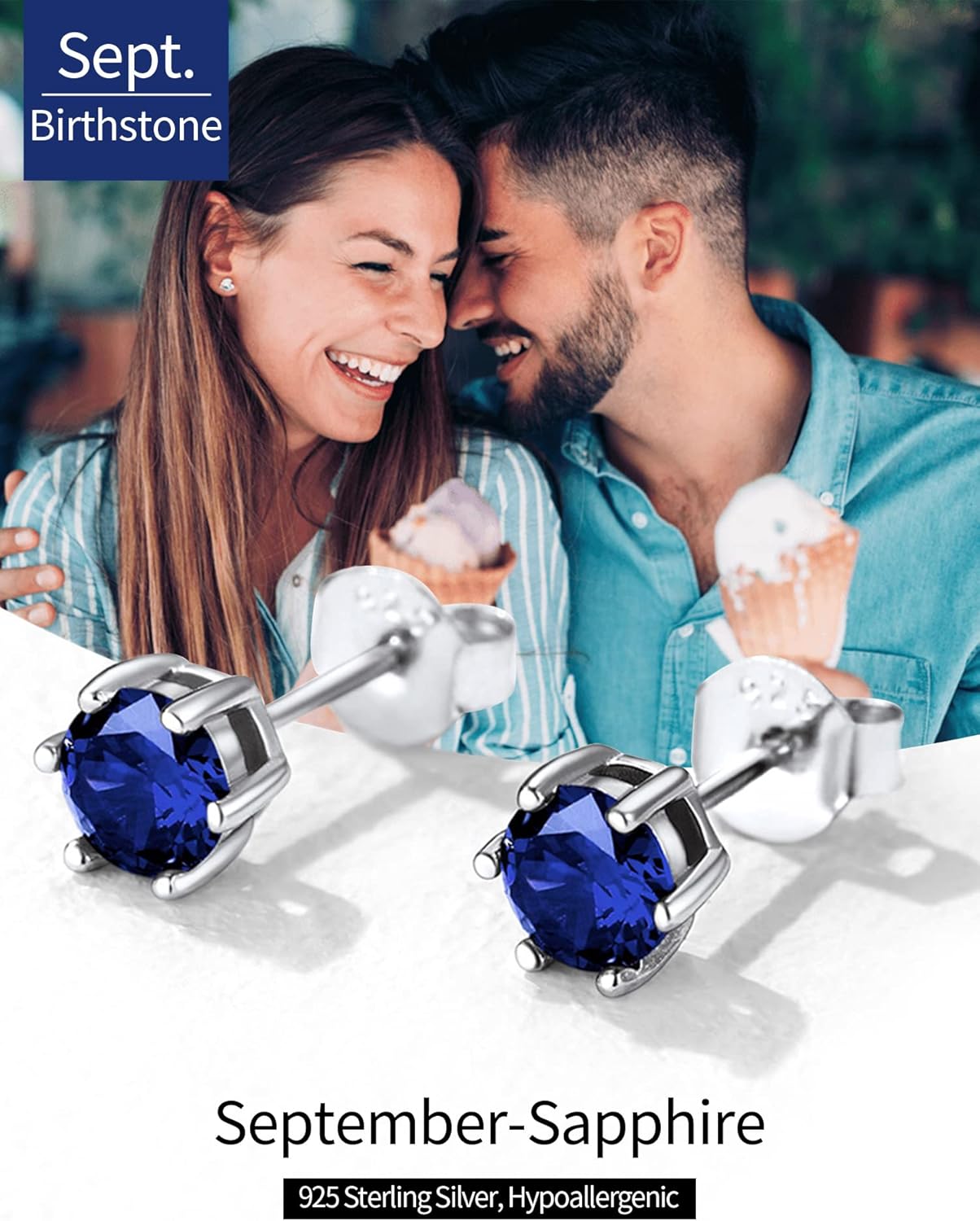 12 Months Sparkling Round Birthstone Halo Stud Earrings for women, september birthstone, Sapphire Jewelry, Virgo Birthstone, Libra Birthstone, sterling silver jewlery, gift idea