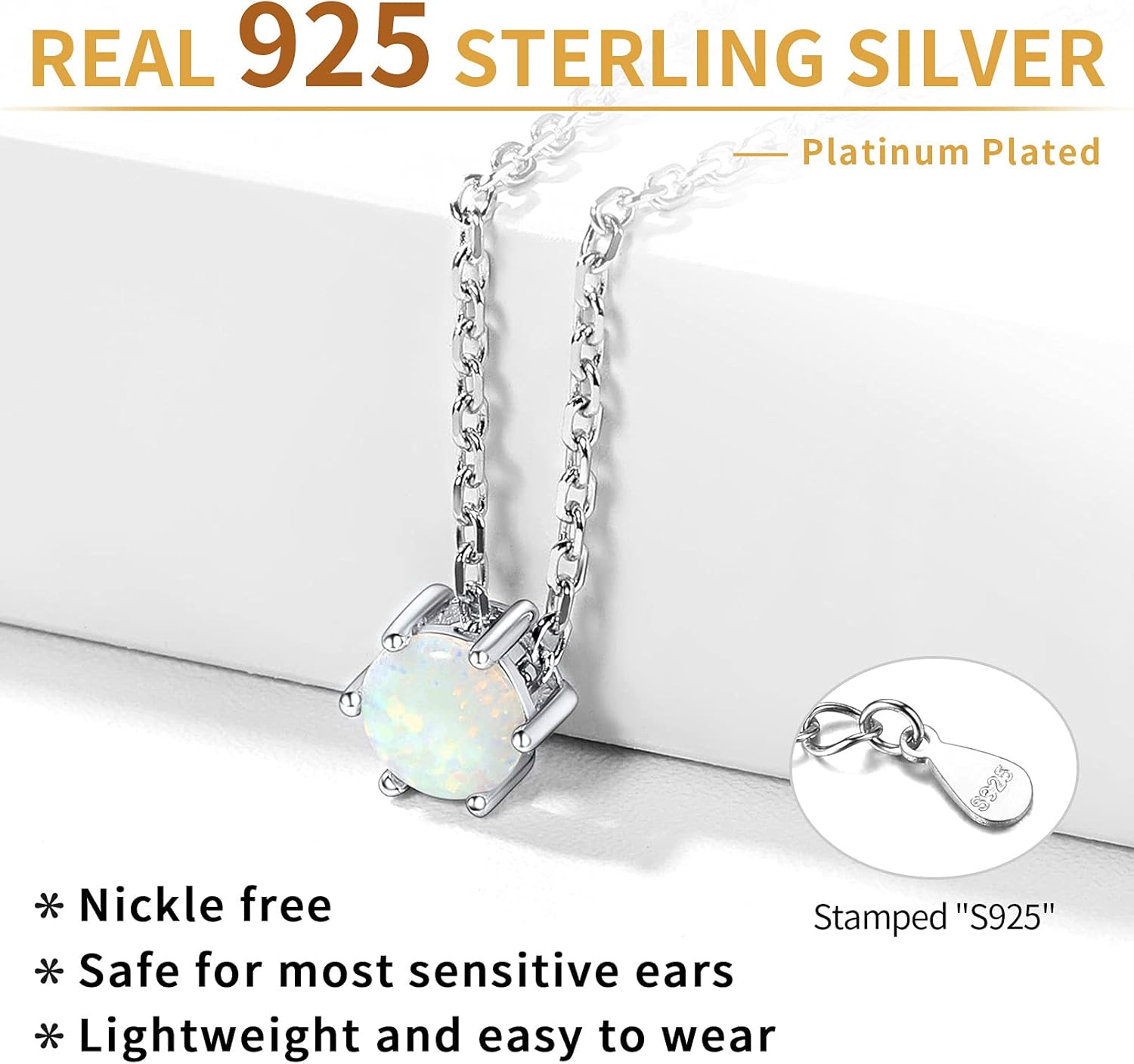 Round Cut Created Opal Gemstone Solitaire Pendant Necklace