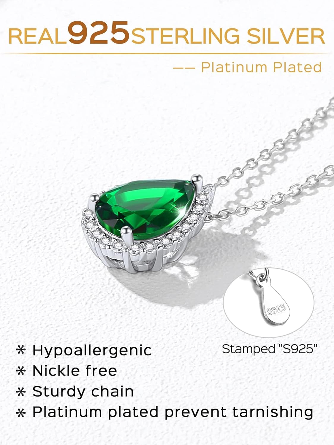 Sterling Silver Pear Cut Teardrop Birthstone Diamond Necklace