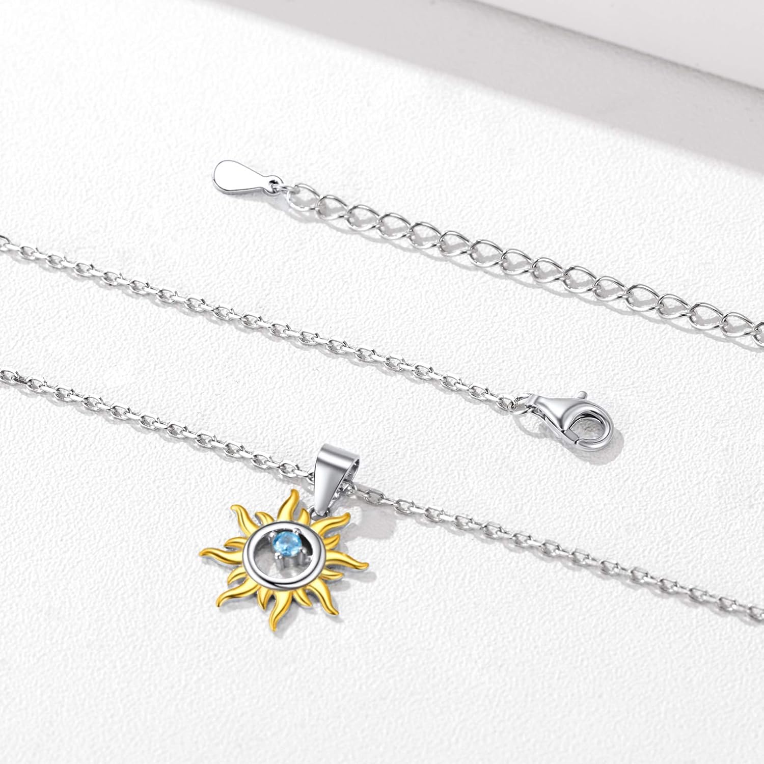 Sterling Silver Blue Cubic Zirconia Small Dainty  Sun Necklace 