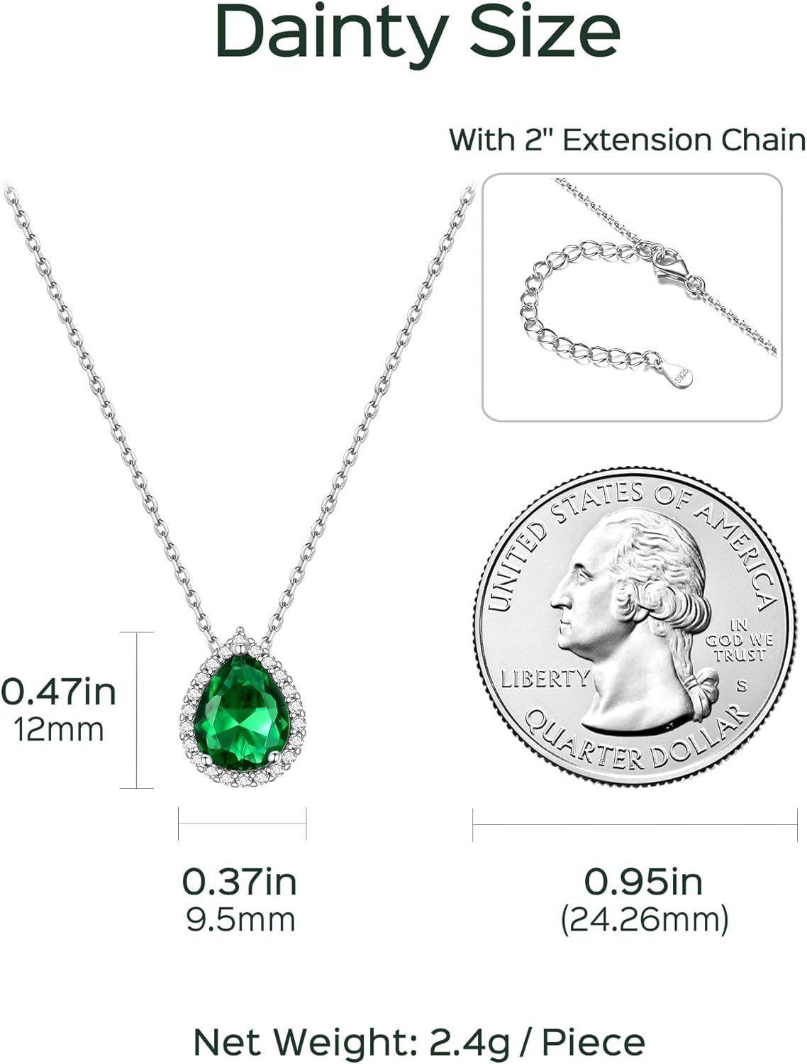 Pear Cut Teardrop Birthstone Diamond Necklace Details: Dimensions, Hypoallergenic, Lobster-Claw-Clasps