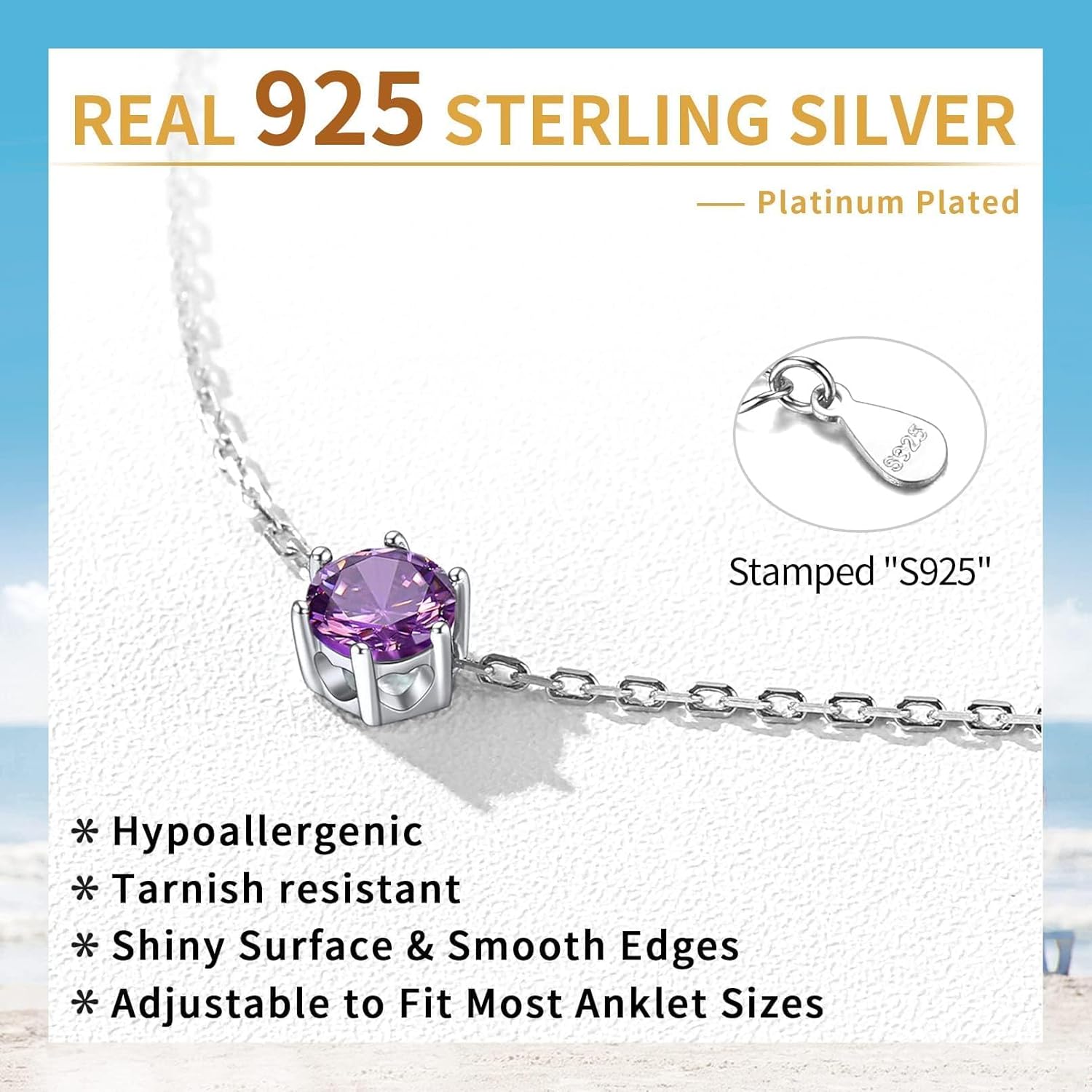 Simple Dainty Round Birthstone Ankle