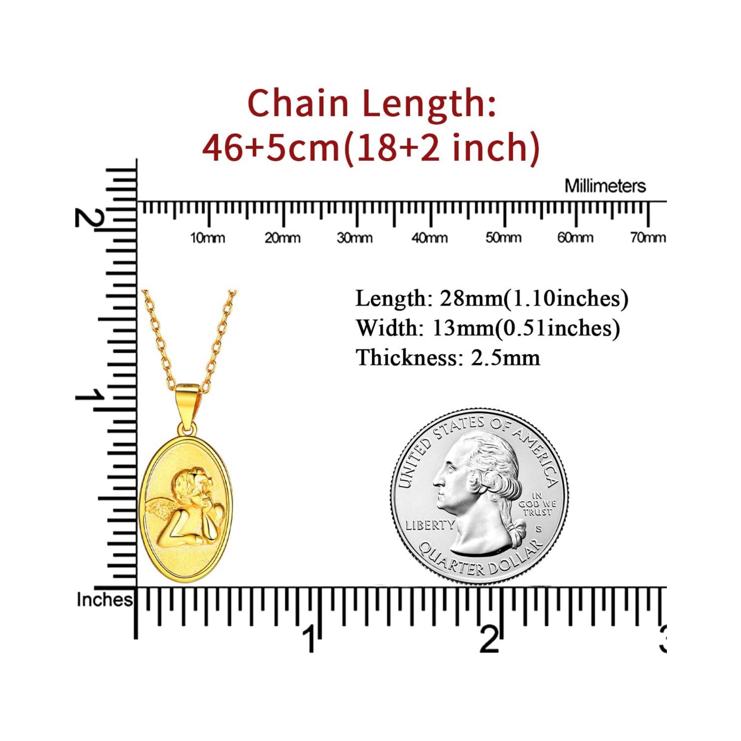 Angel Vintage Round Coin Circle Disc Dainty Pendant Necklaces Details: Dimensions, Hypoallergenic, Lobster-Claw-Clasps