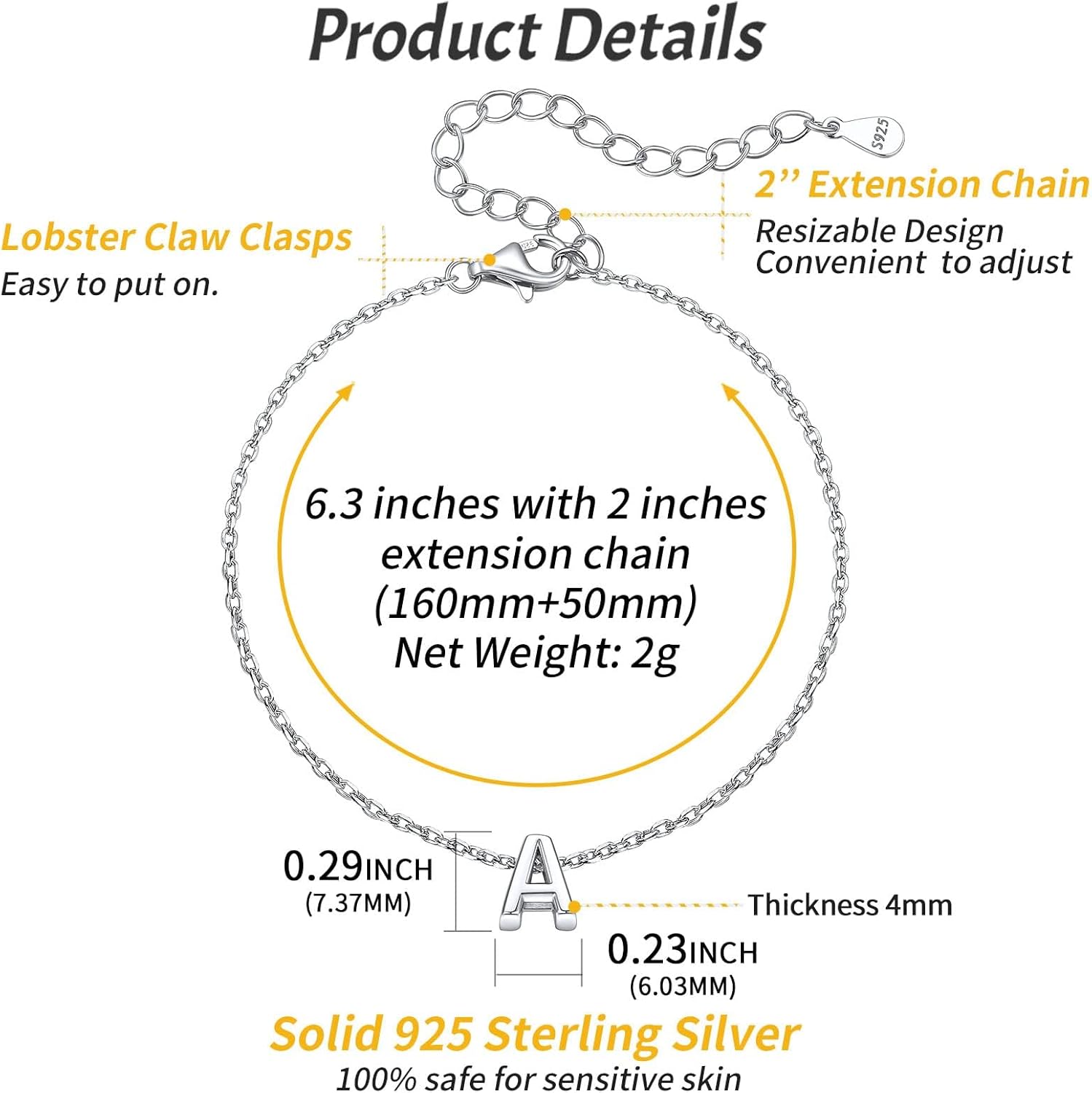 Minimalist Letter Dainty Initial Bracelets for Women, sterling silver jewlery, sterling silver bracelets, initial bracelet, gift idea,  A to Z  jewelry