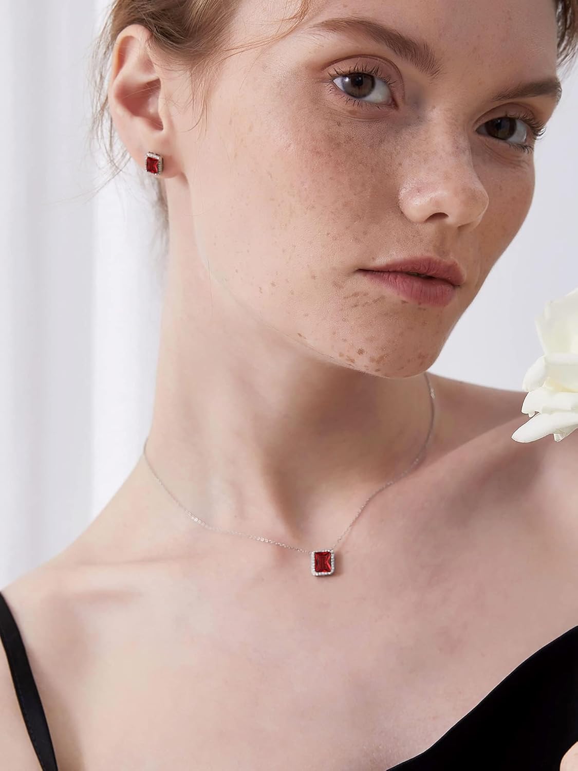 Square Emerald Cut Cubic Zirconia Halo Pendant Birthstone Necklace for Women,  jan birthstone, Garnet birthstone, Capricorn Birthstone, Aquarius Birthstone, sterling silver jewelry, gift idea