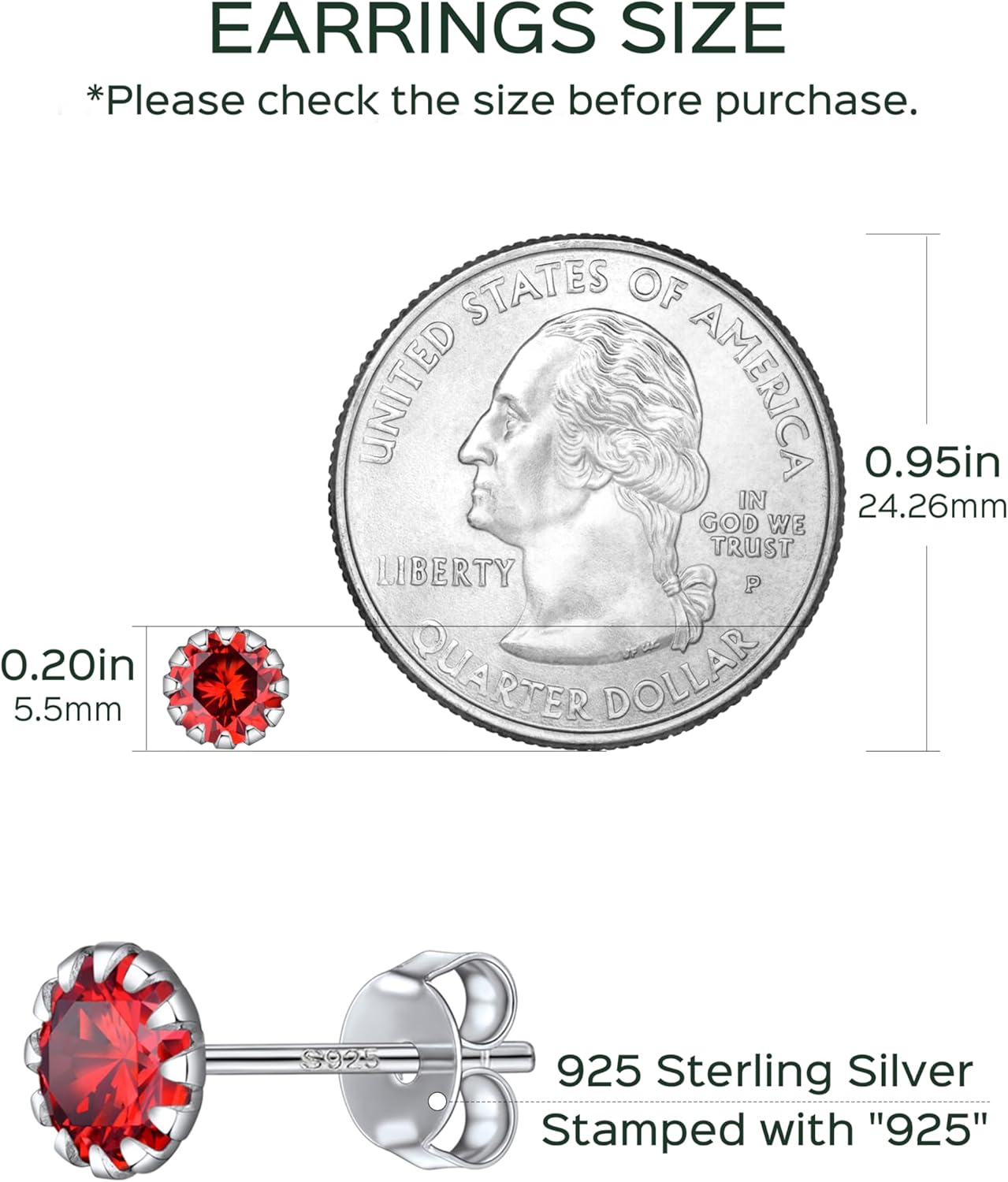 Round Cut Birthstone Stud Earrings for Ladies,  july birthstone, Ruby Pendant, Cancer Birthstone, Leo Birthstone, sterling silver jewelry, gift idea