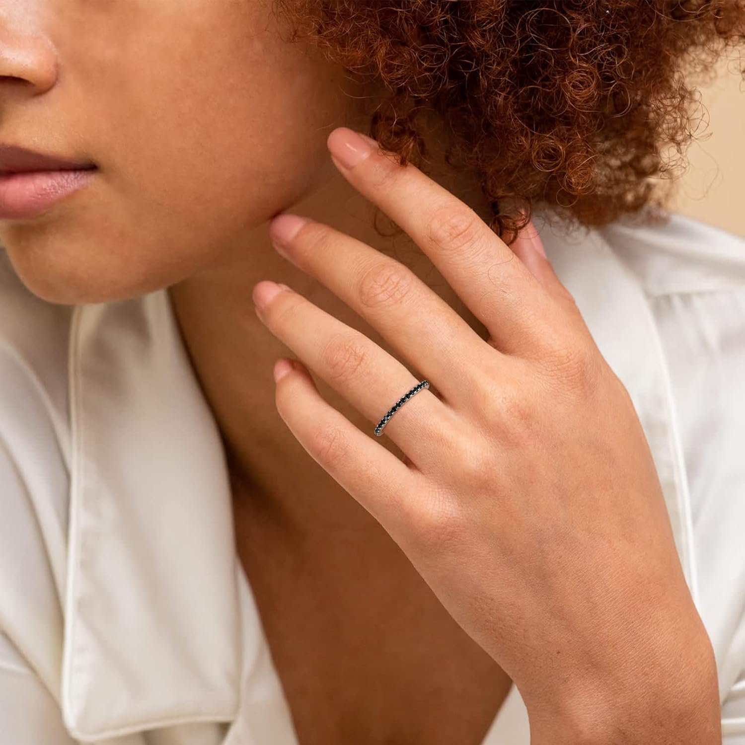 Black Cubic Zirconia Stackable Eternity Wedding Engagement Band Ring