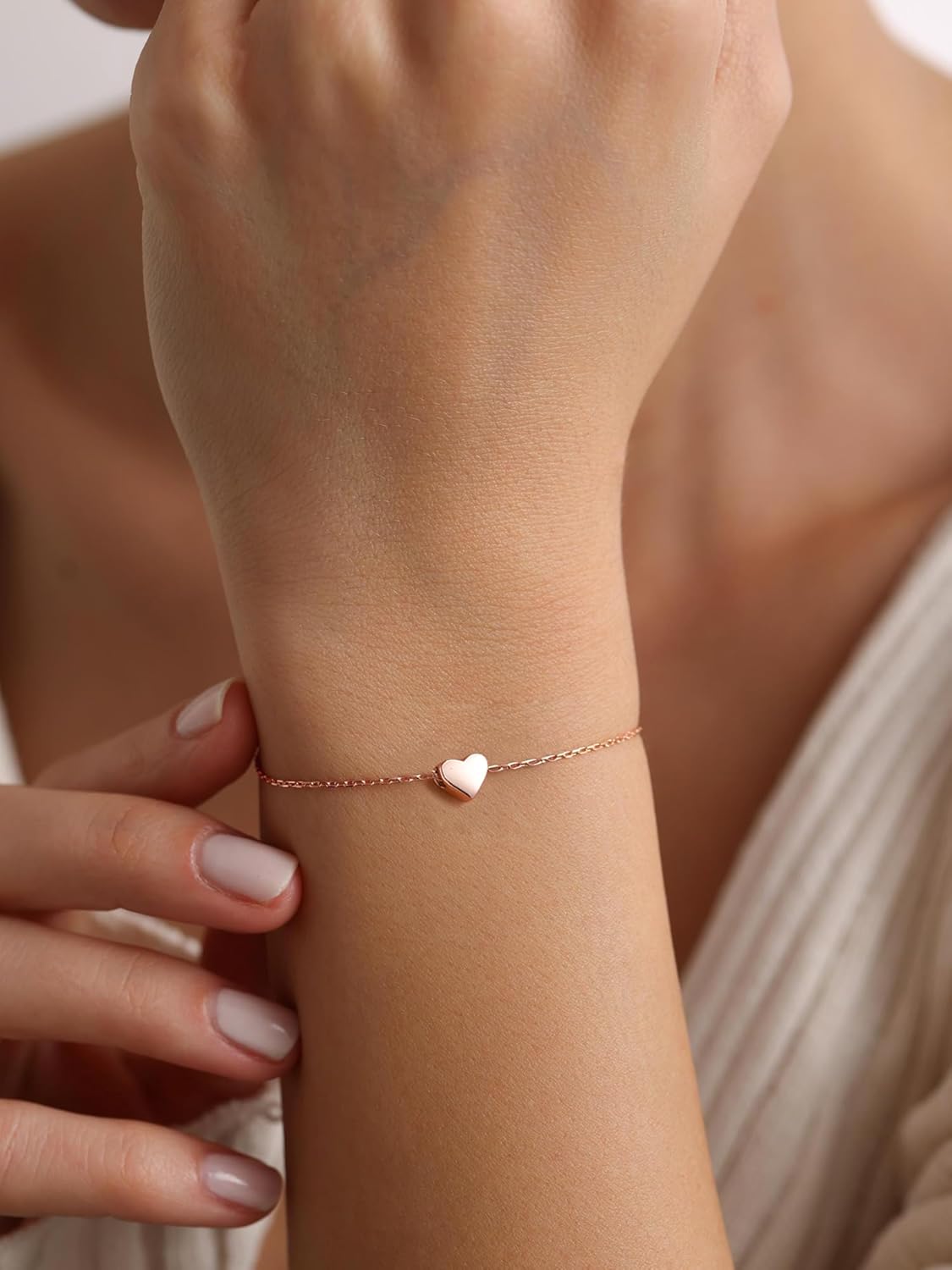 Classic Rose Gold Heart Link Chain Bracelet  for Women, sterling silver jewlery, gift idea, sterling silver bracelets