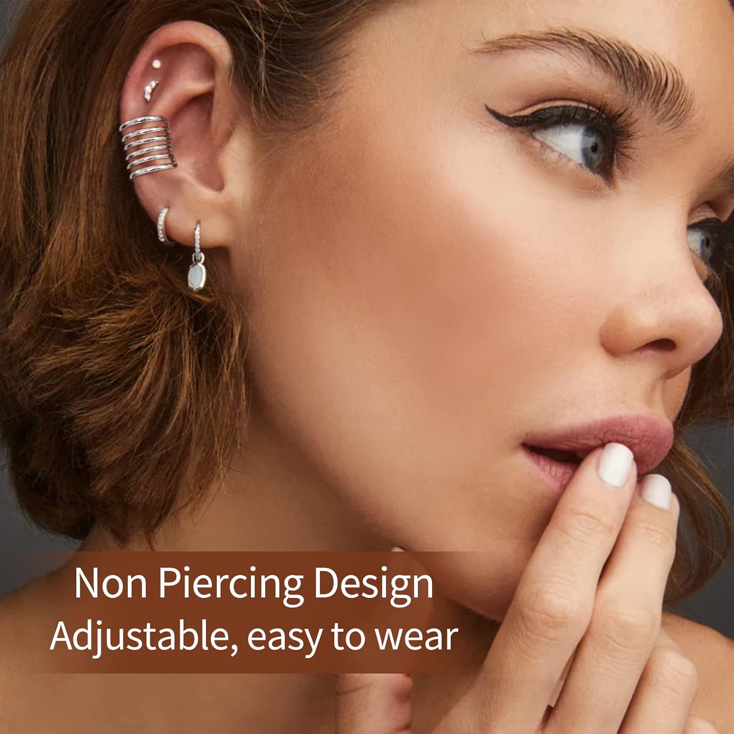 Multi Lines Non Piercing Clip on Cartilage Cuff Earrings for Women