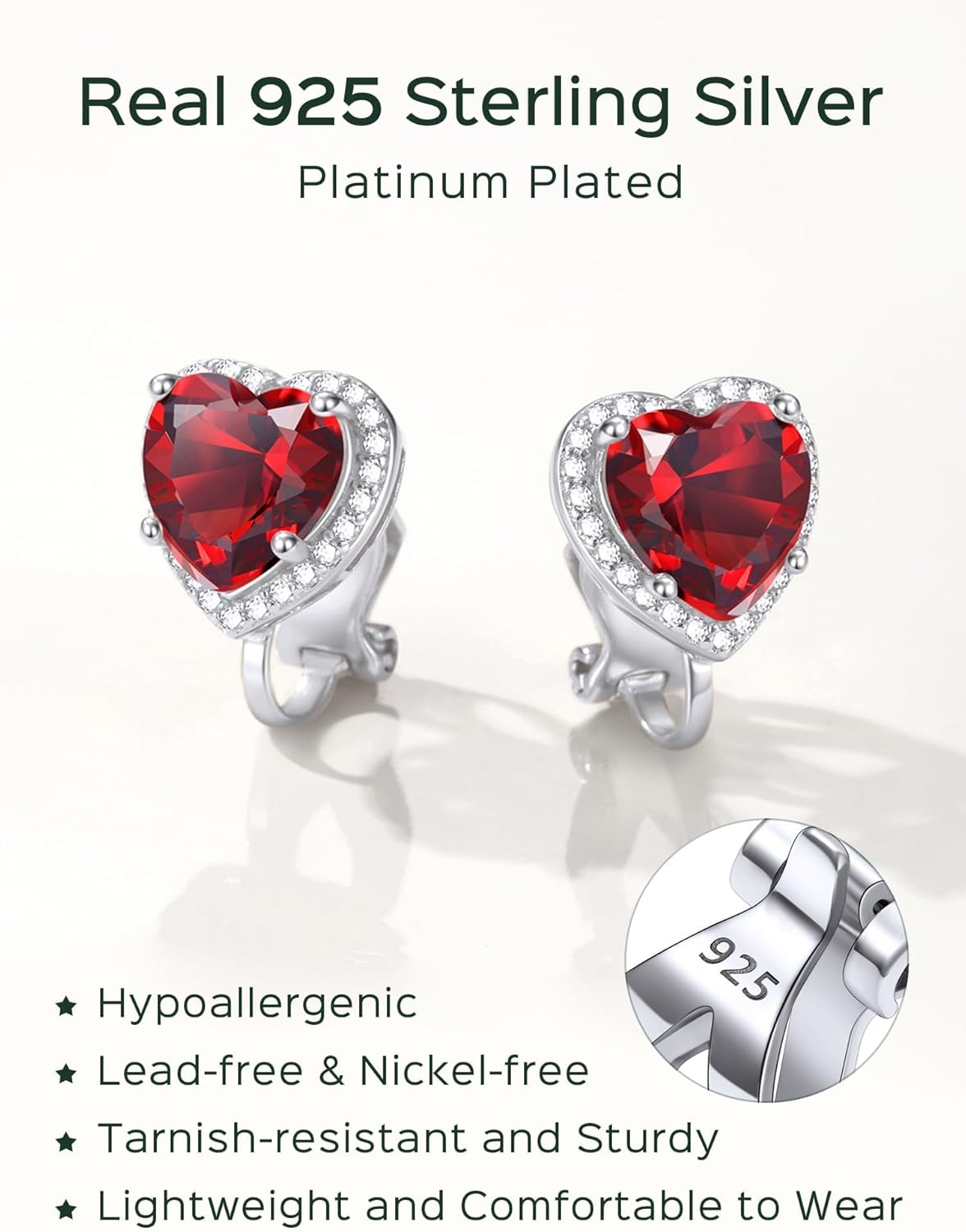 Sterling Silver Hypoallergenic Birthstone Clip On Earrings