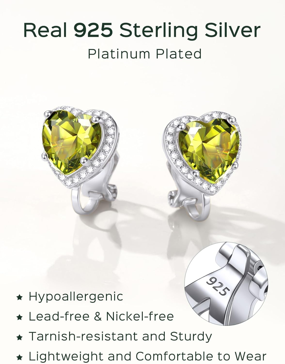 Sterling Silver Hypoallergenic Birthstone Clip On Earrings