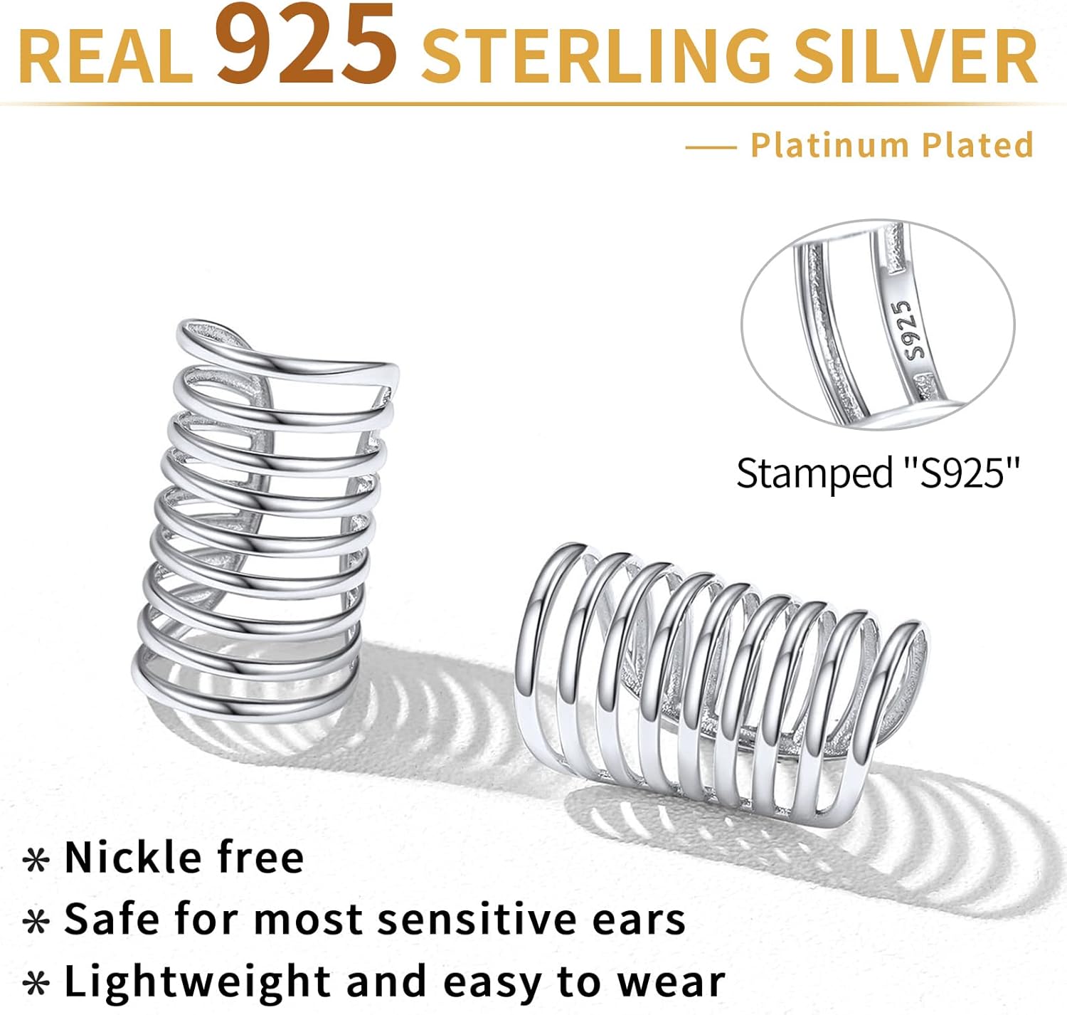 Sterling Silver Multi Lines Non Piercing Clip on Cartilage Cuff Earrings