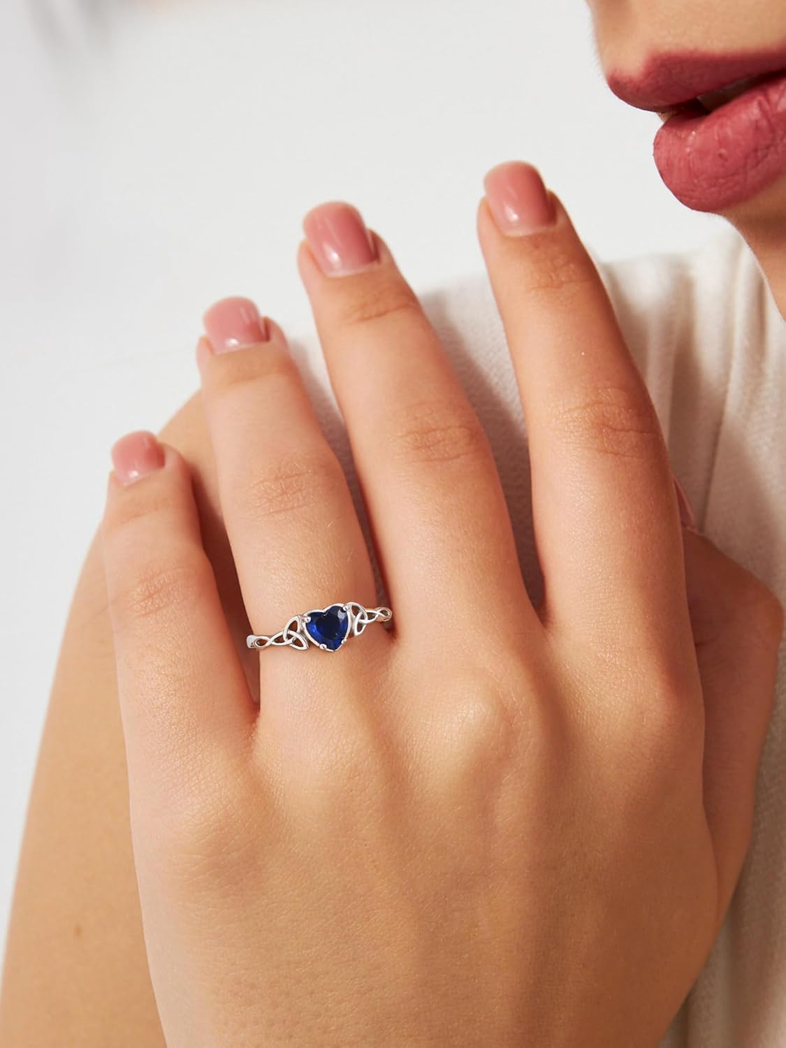 12 Months Celtic Knot & Heart Shape Birthstone Promise Rings for Women, september birthstone, Sapphire Jewelry, Virgo Birthstone, Libra Birthstone, sterling silver promise rings, gift idea