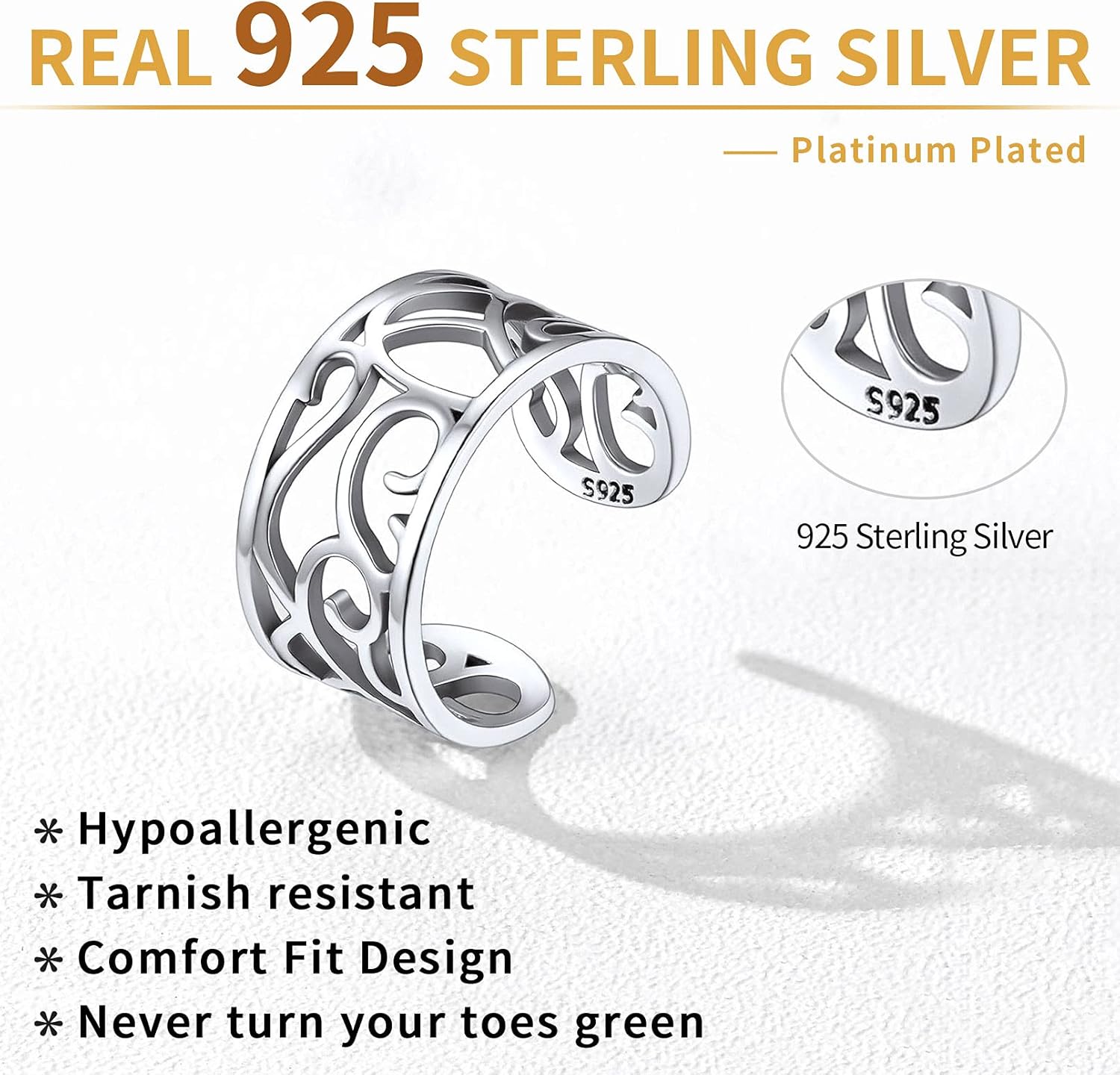 Sterling Silver Simple Hollow Celtic Knot Adjustable Toe Band Ring 