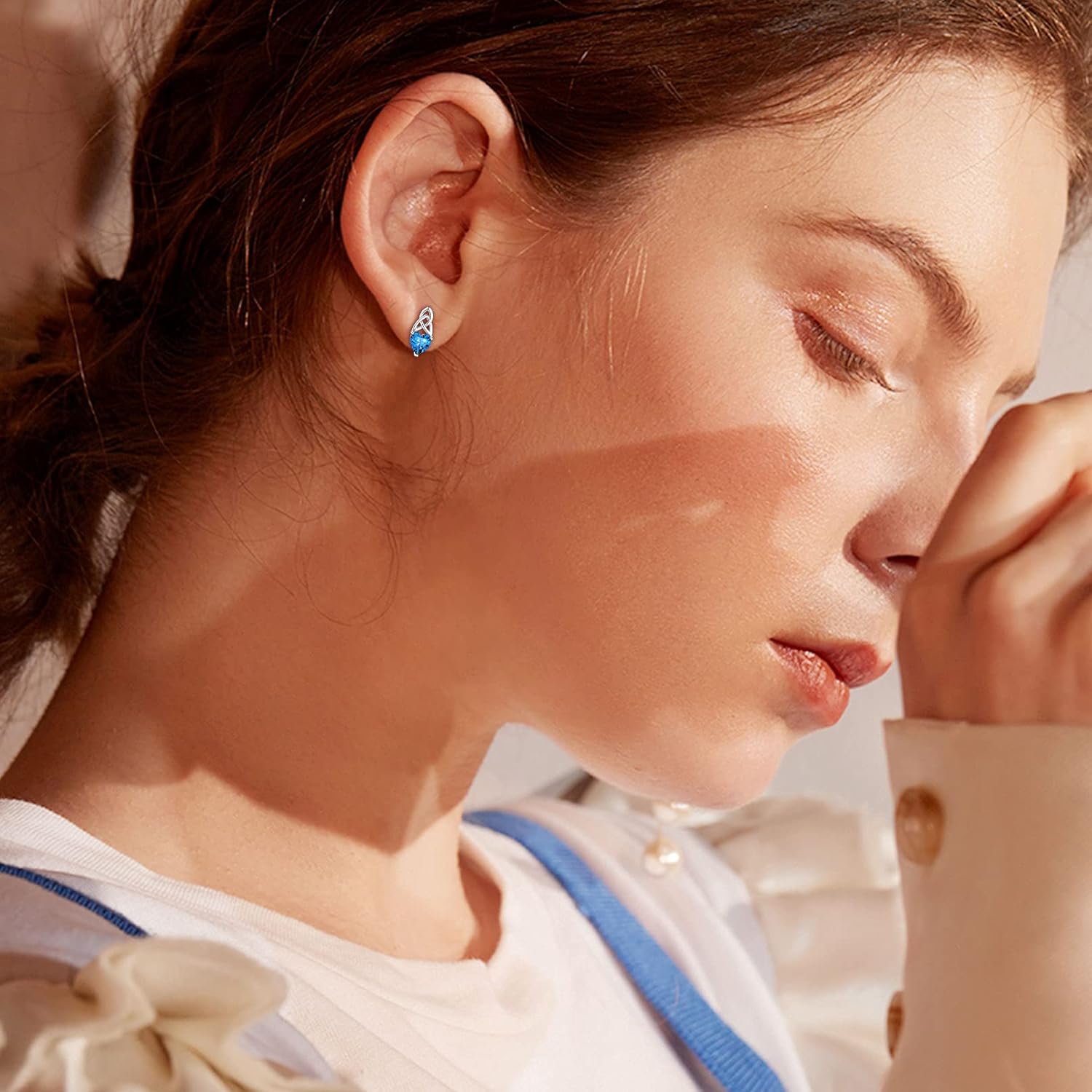 Brilliant Heart Cut Birthstone & Celtic Knot Stud Earrings