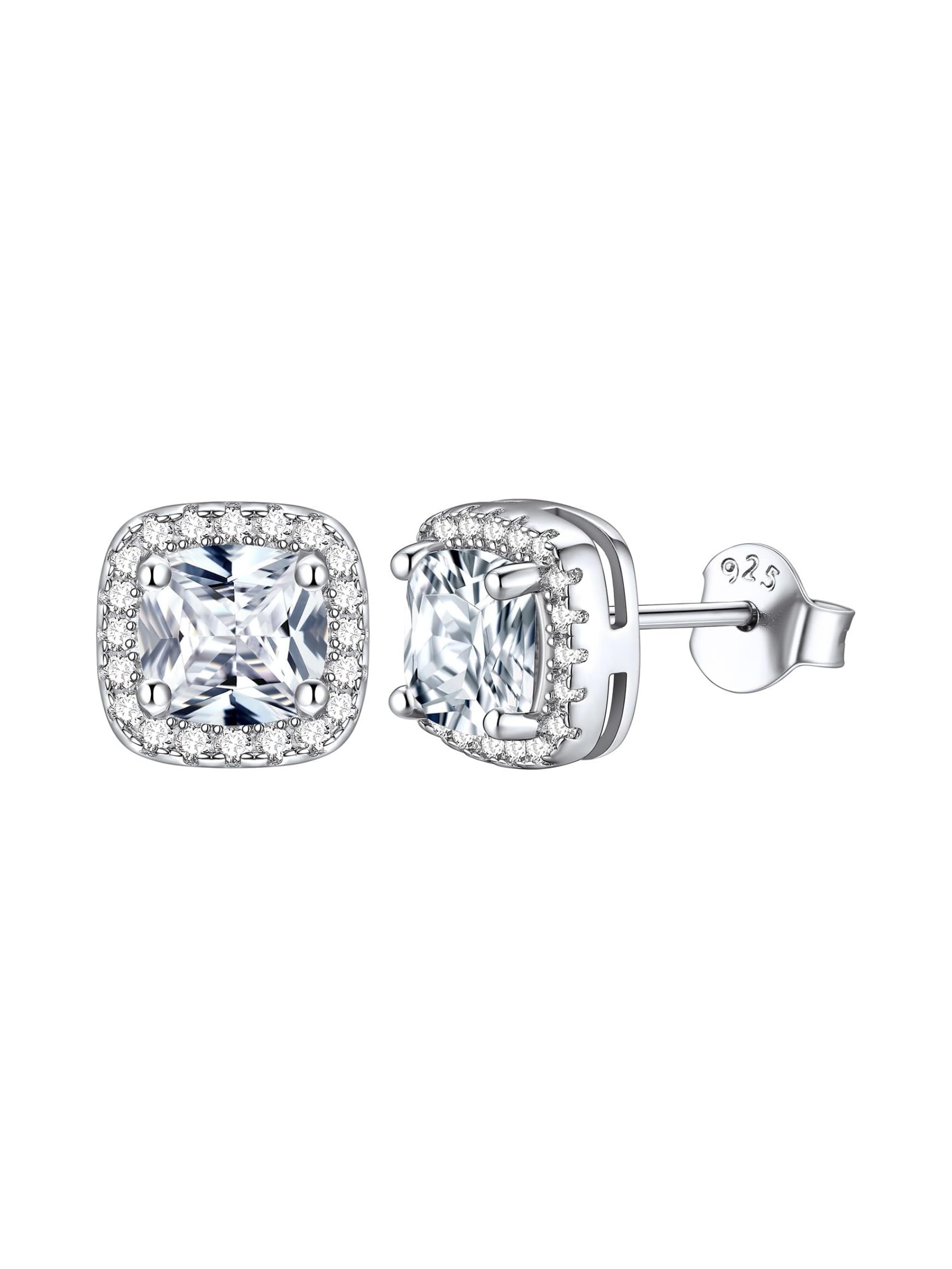 Square Sparkle Halo Birthstone Gemstone & Cubic Zirconia Stud Earrings 