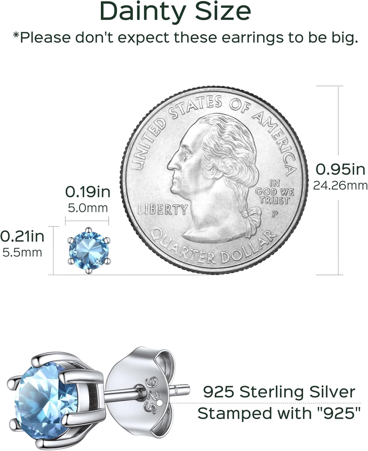 12 Months Sparkling Round Birthstone Halo Stud Earrings for women, march birthstone, Aquamarine Pendant, Pisces Birthstone, Aries Birthstone, sterling silver jewelry, gift idea