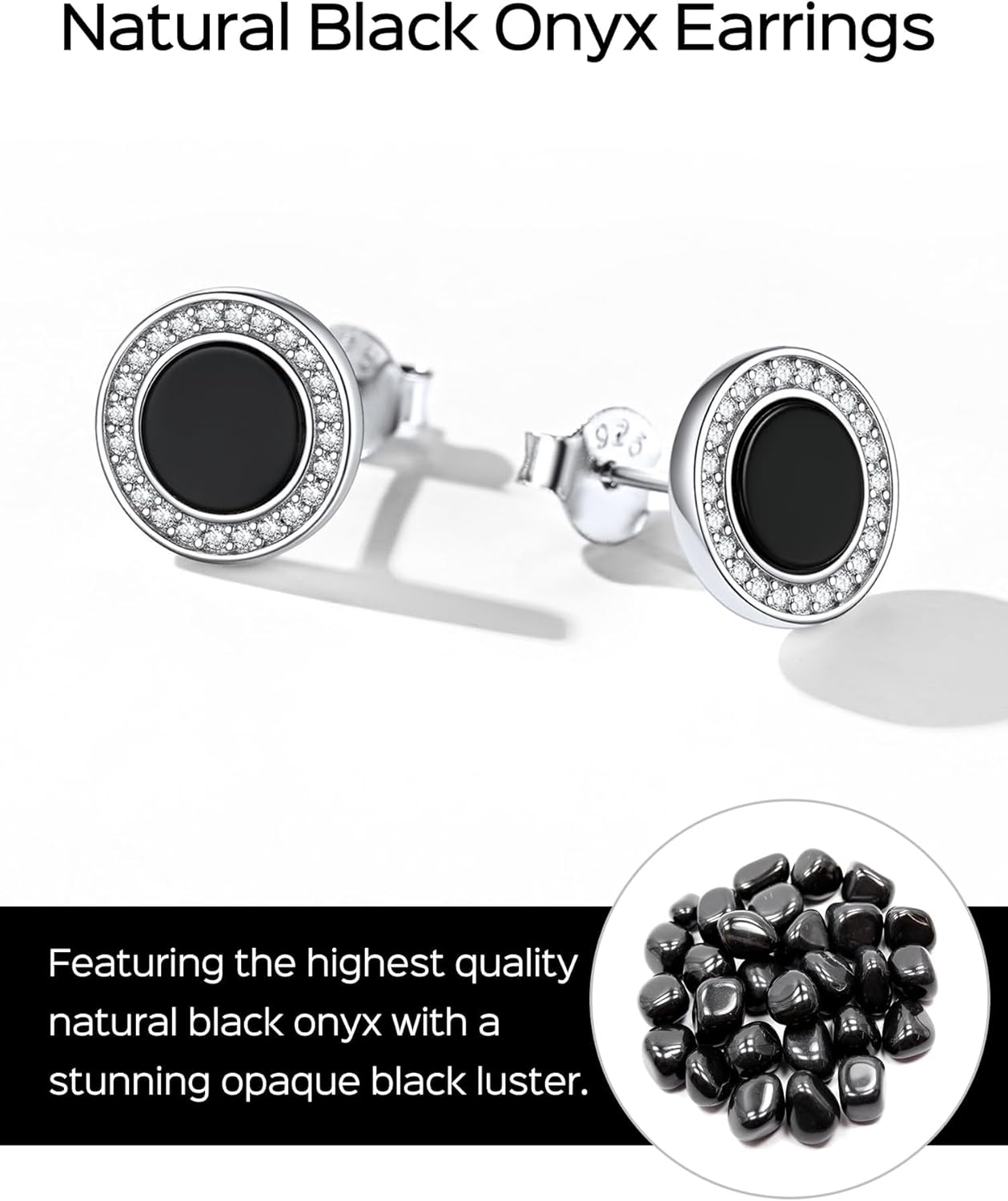 Black Onyx Round Cubic Zirconia Halo Stud Earrings