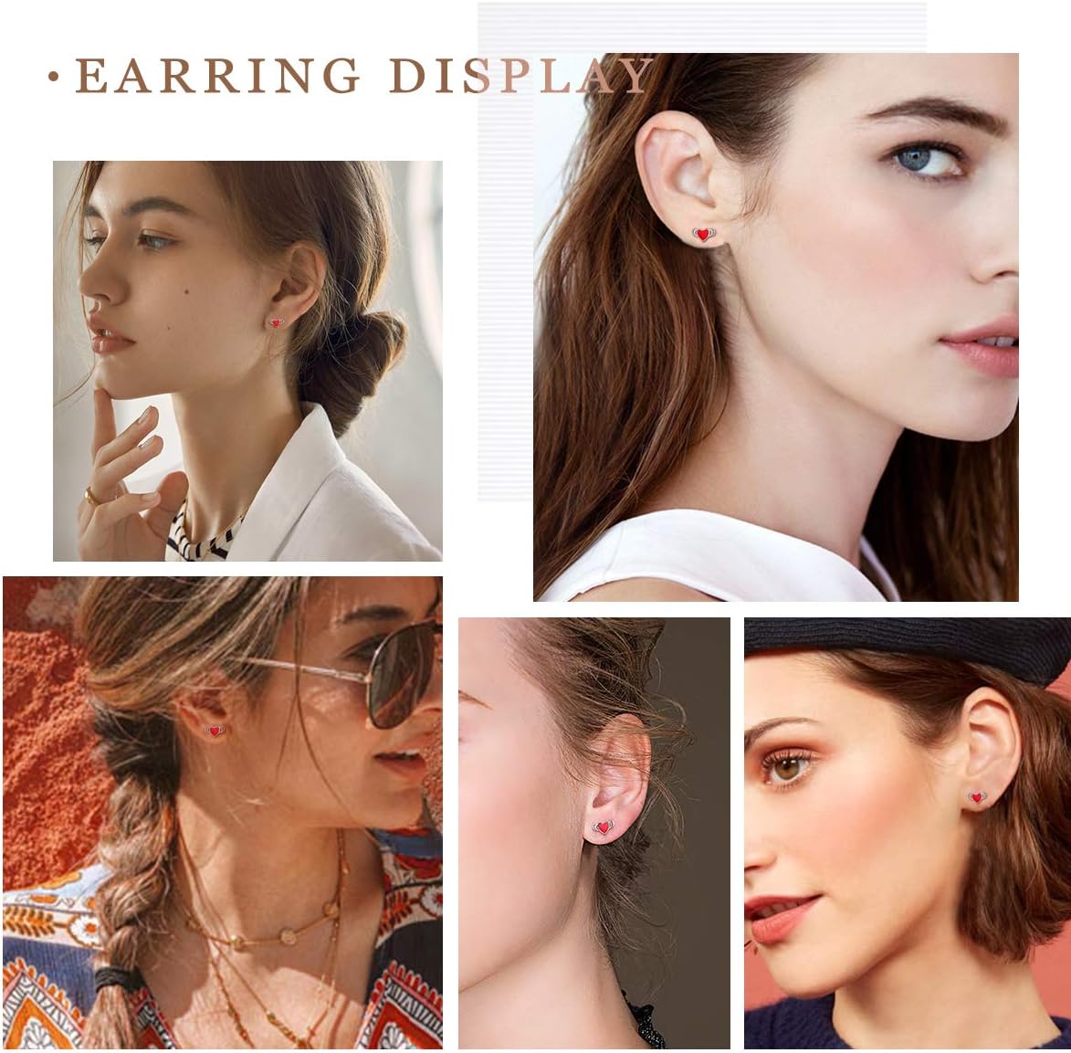 Mini Dainty Enamel Heart  Studs Earrings for Women