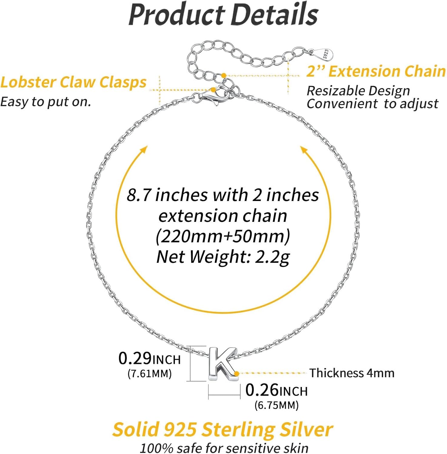 K-Initial Letter Minimalist Summer Beach Anklet, sterling silver jewlery, initial jewelry, initial Anklet, sterling silver anklet, gift idea