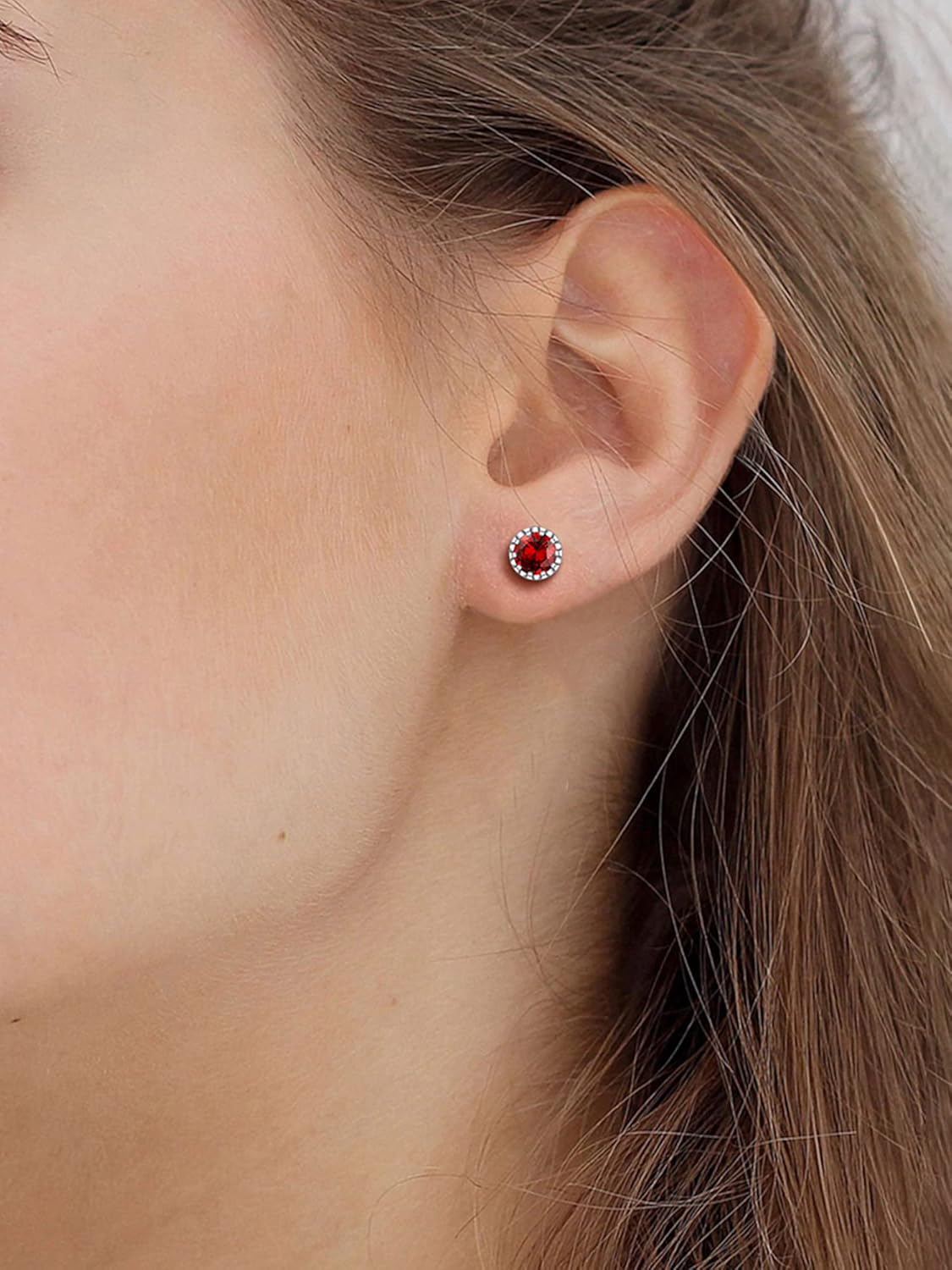 Solitaire Round Brilliant Birthstone Stud Earrings for her, jan birthstone, Garnet birthstone, Capricorn Birthstone, Aquarius Birthstone, sterling silver jewelry, gift idea