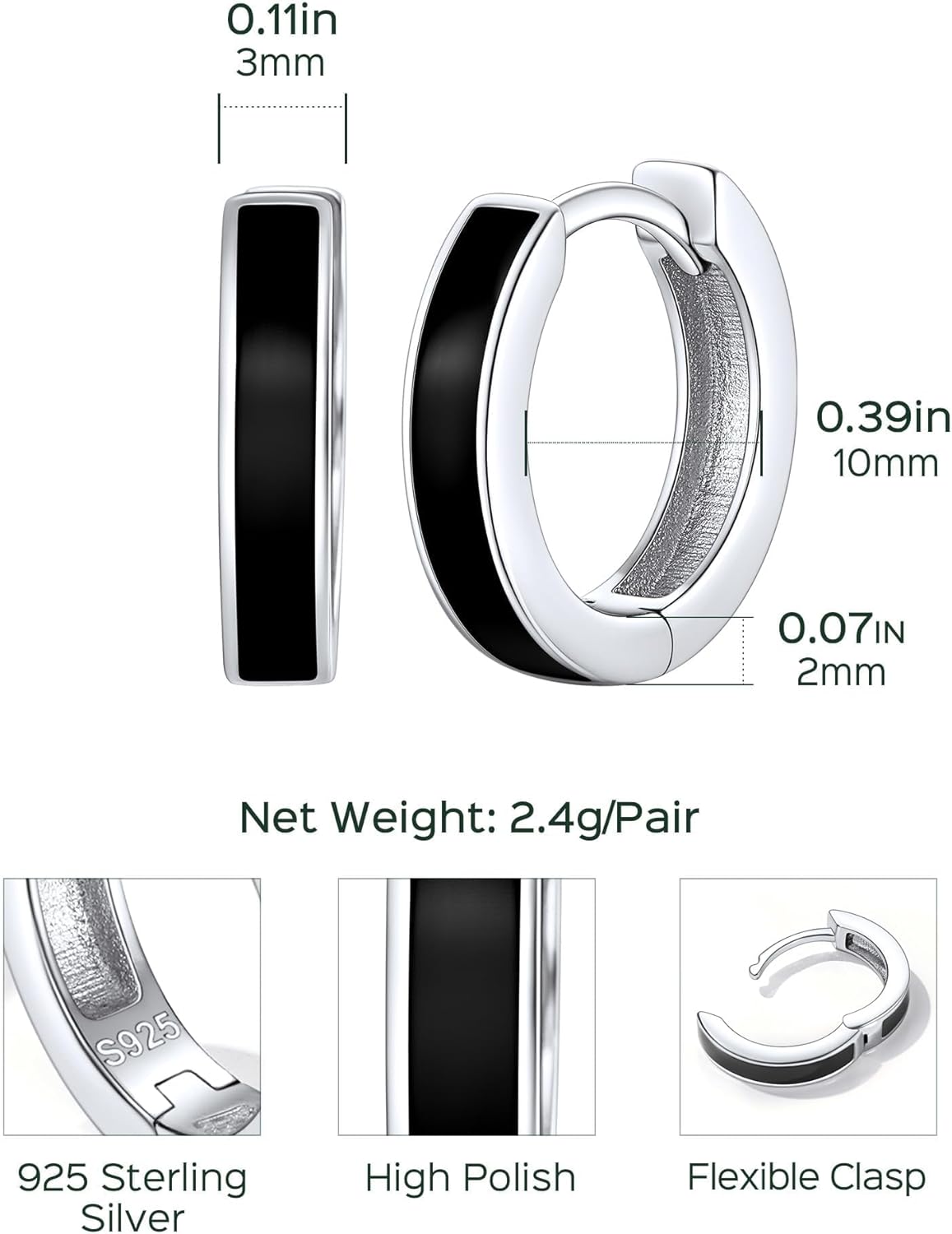 High Polised Lightweight Hoop Earrings Details: Dimensions, Hypoallergenic, Lever Back.