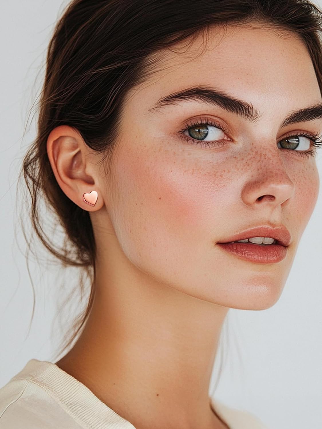 Rose Gold Classic 10mm Heart Stud Earrings for Women and Men, silver jewelry, gift idea, Sterling silver earrings, 925 sterling silver earrings