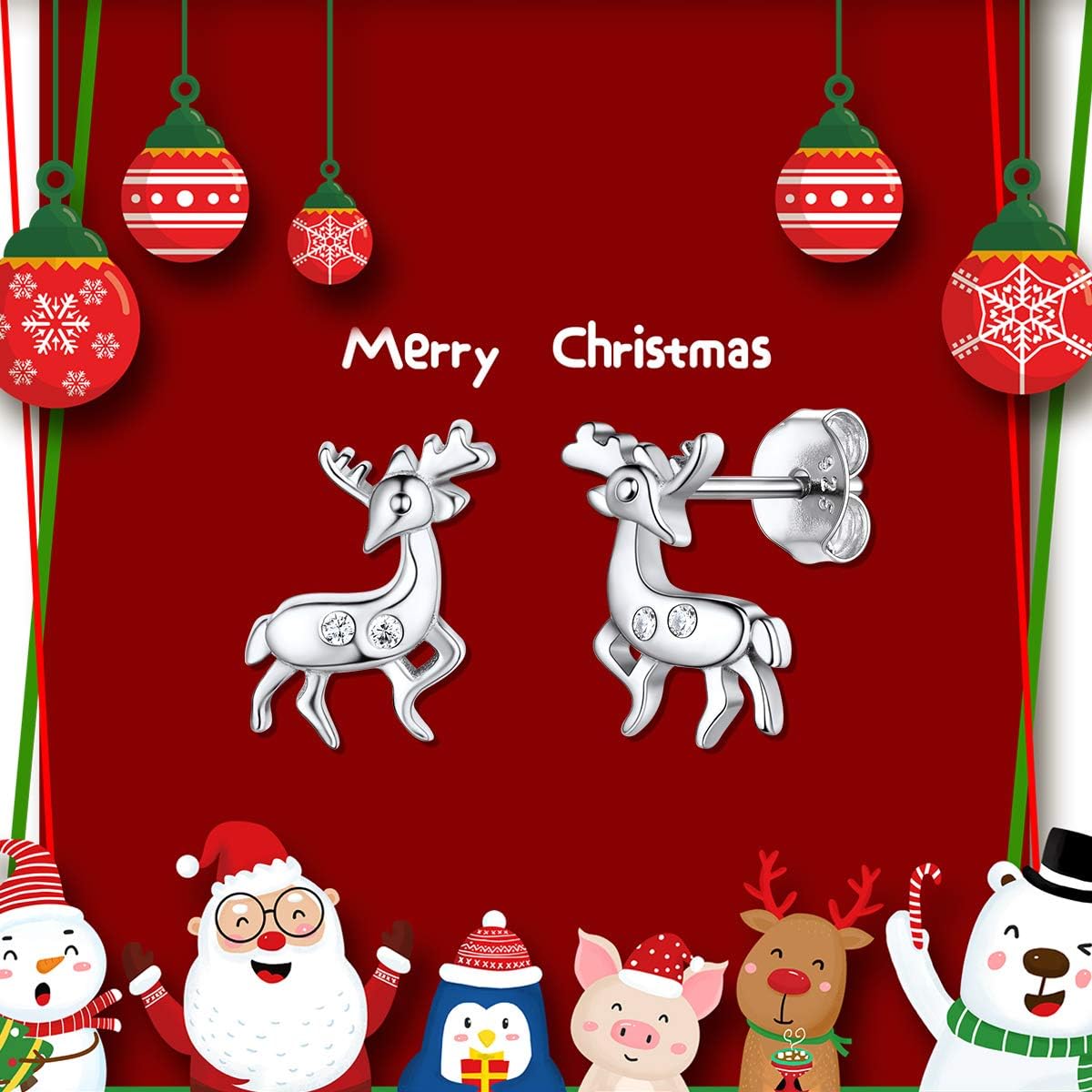 Sterling Silver Sika Deer Lucky Stud Earrings, christmas earrings