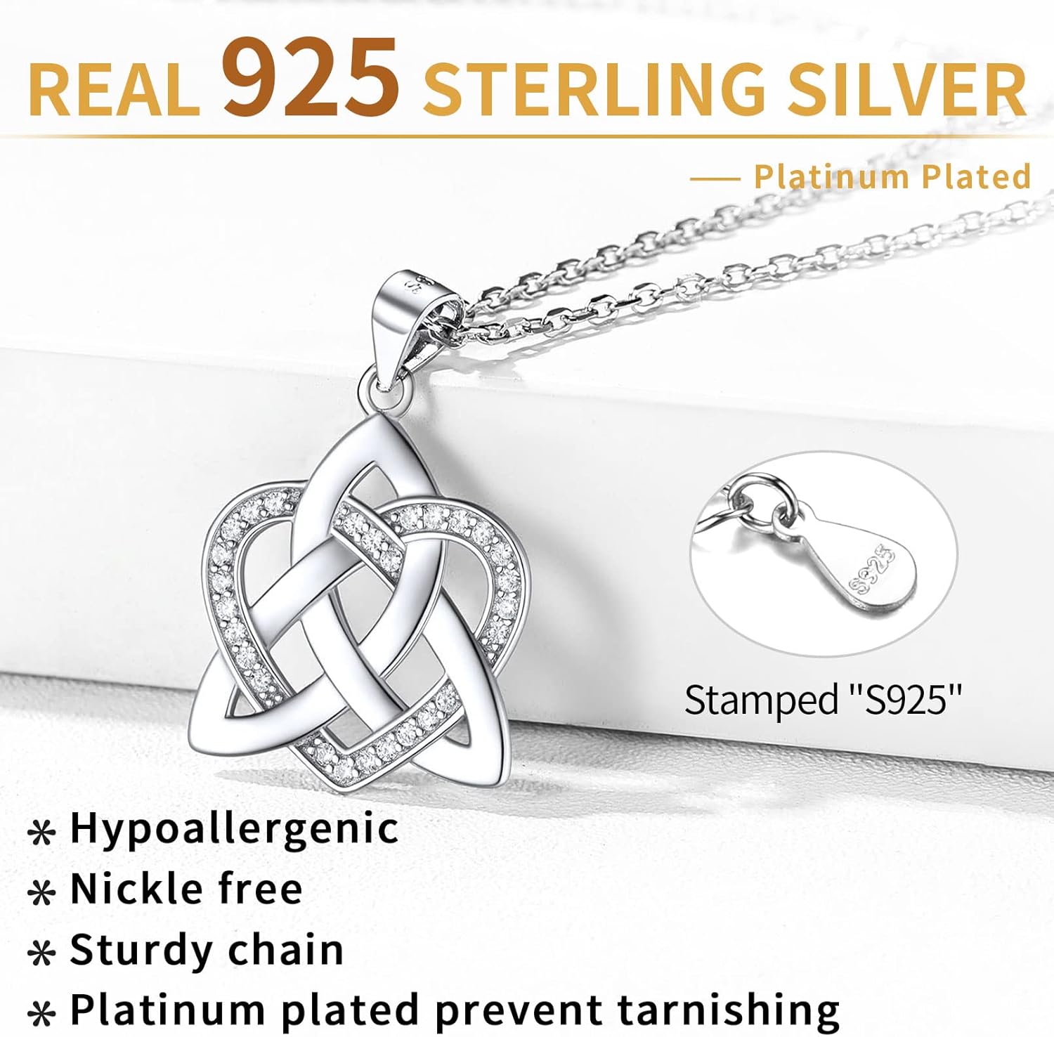 Sterling Silver Celtic Knot Cubic Zirconia Heart Pendant Necklace