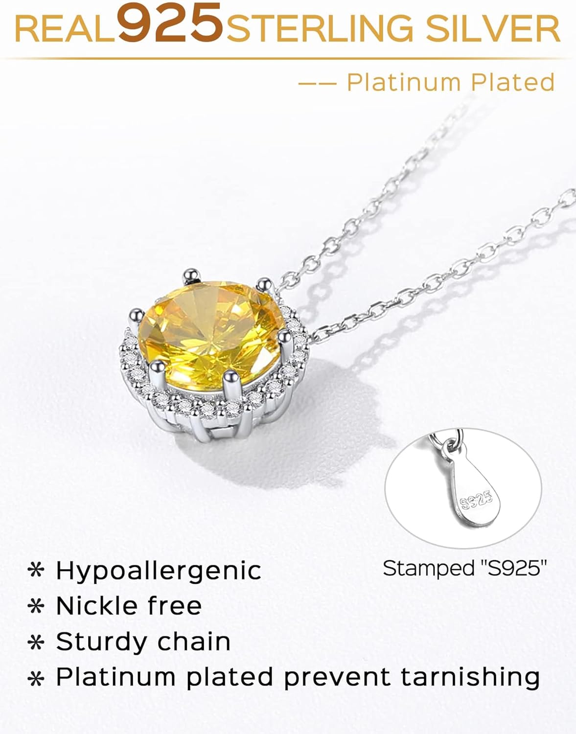 Round Cut Birthstone with Cubic Zirconia Necklace